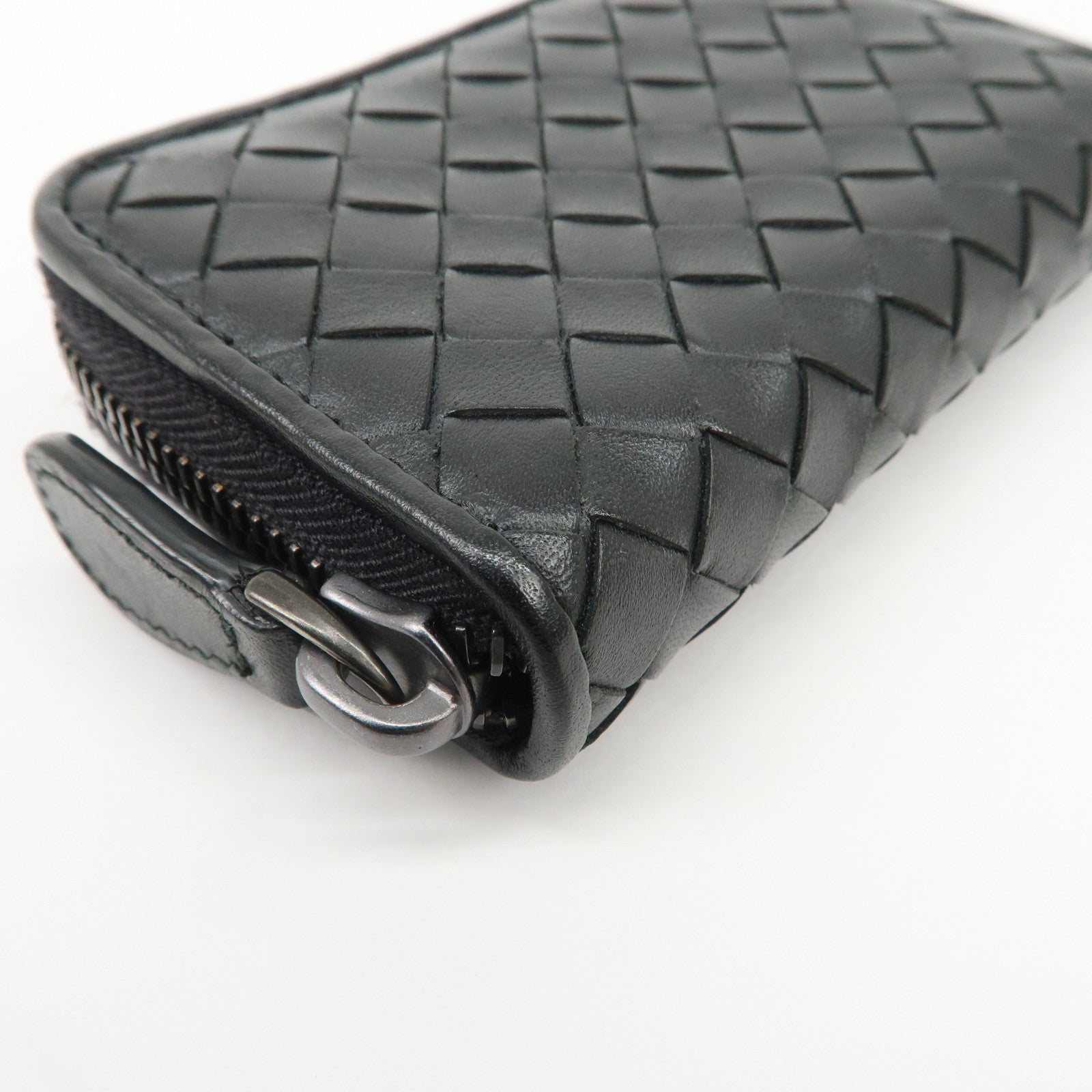 BOTTEGA VENETA Intrecciato Leather Coin Case Card Case Black