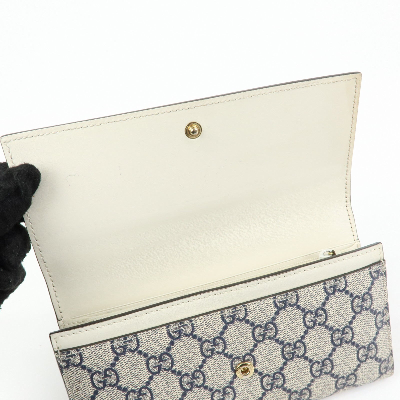 GUCCI GG Supreme Leather Flap Long Wallet Navy Beige 410100