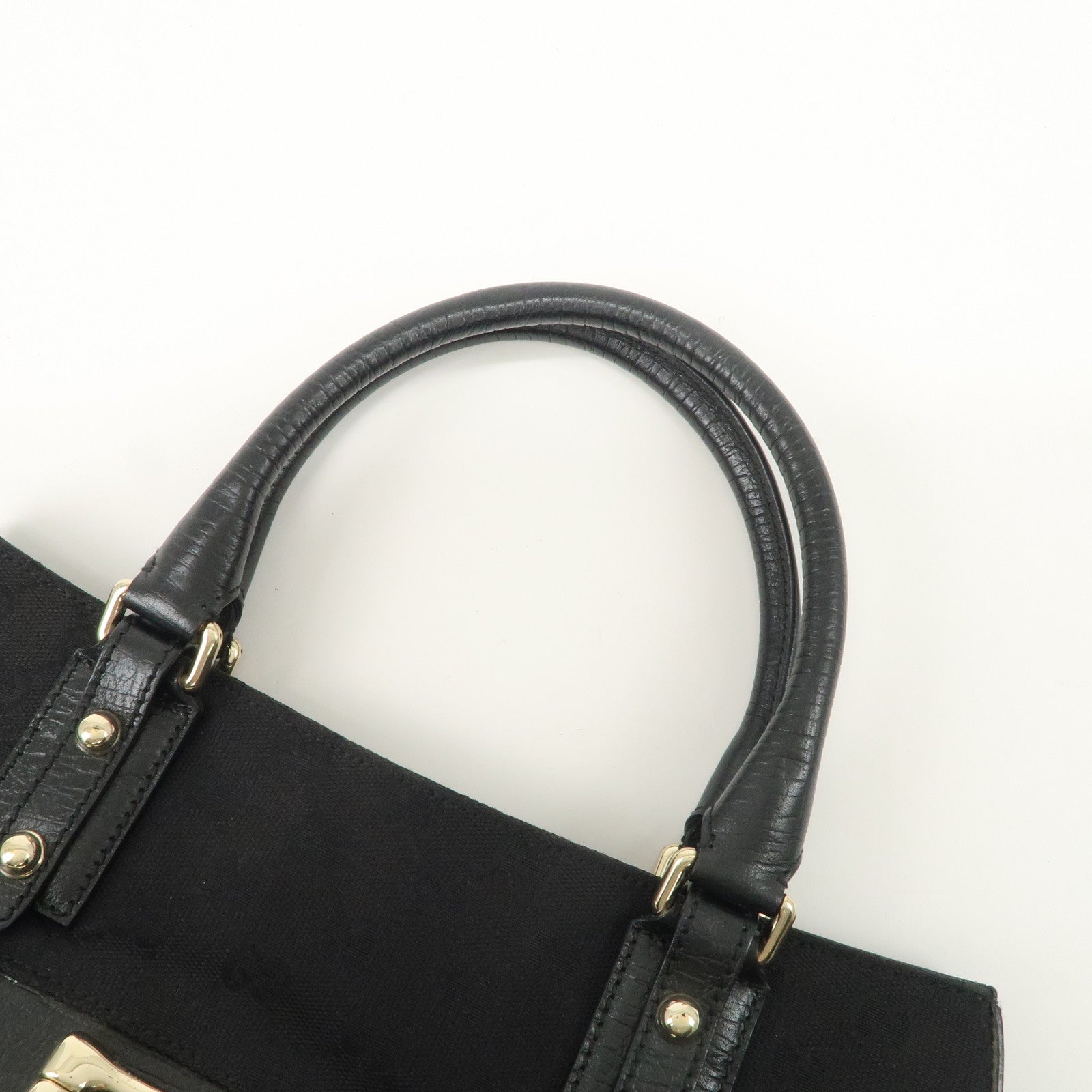 GUCCI Horsebit Sherry GG Canvas Leather Hand Bag Black 137475