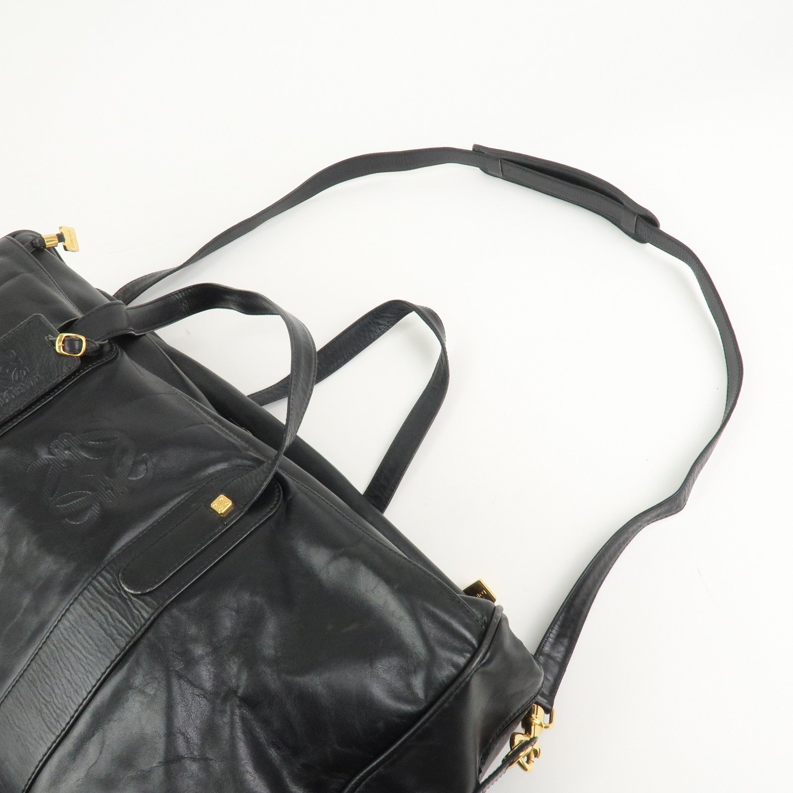 LOEWE Anagram Leather 2Way Bag Boston Bag Shoulder Bag Black