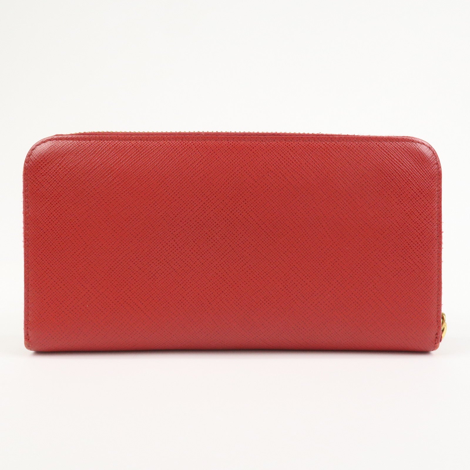 PRADA Logo Saffiano Leather Round Zippy Long Wallet Red 1ML506