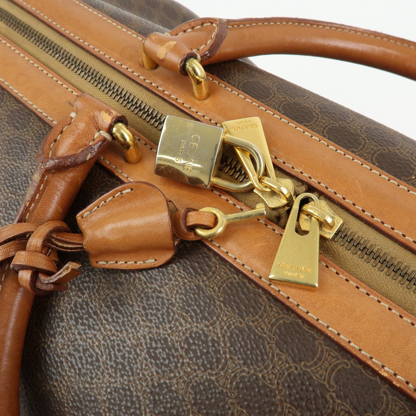CELINE Macadam PVC Leather 2WAY Bag Boston Bag Shoulder Bag Brown