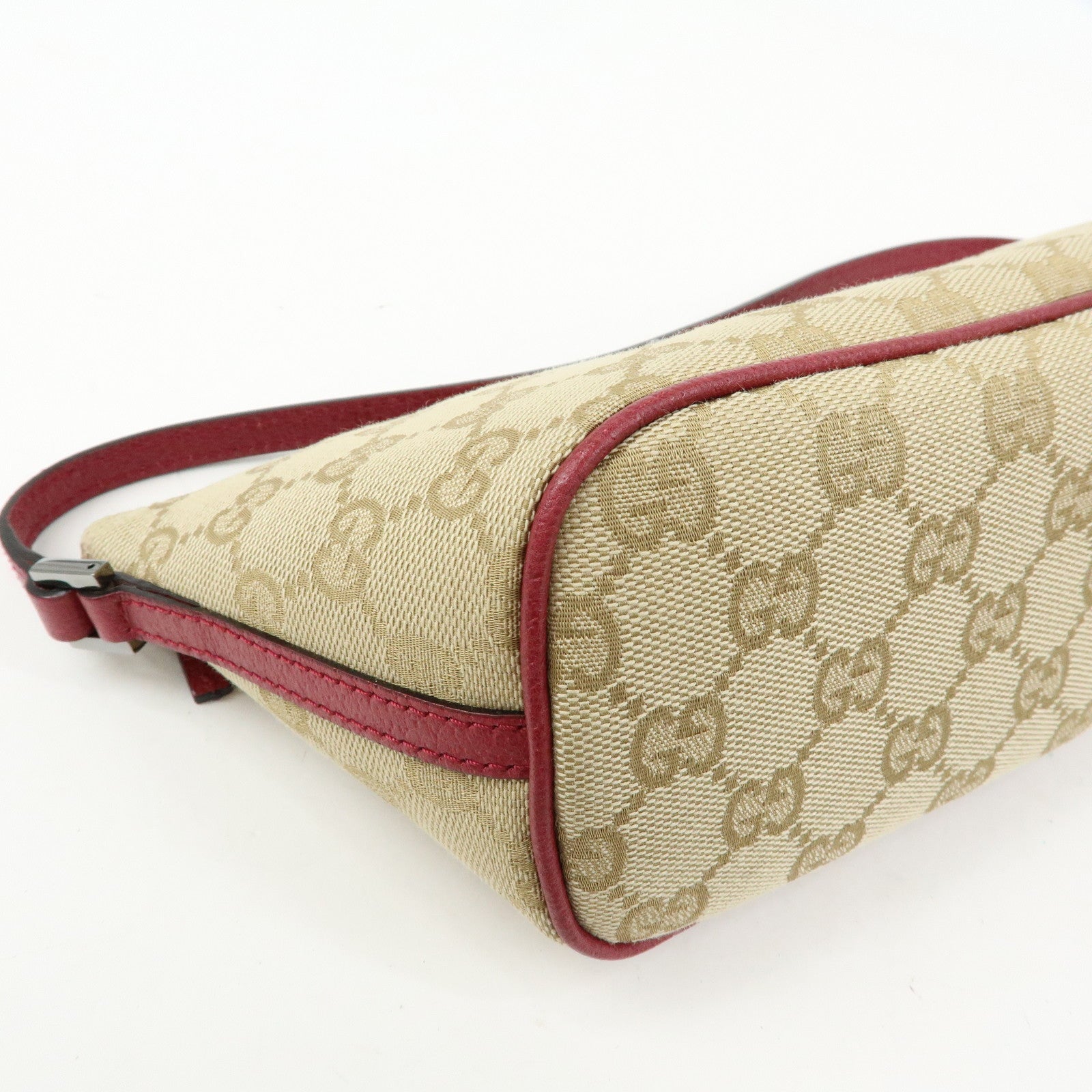 GUCCI Boat Bag GG Canvas Leather Hand Bag Beige Red 07198