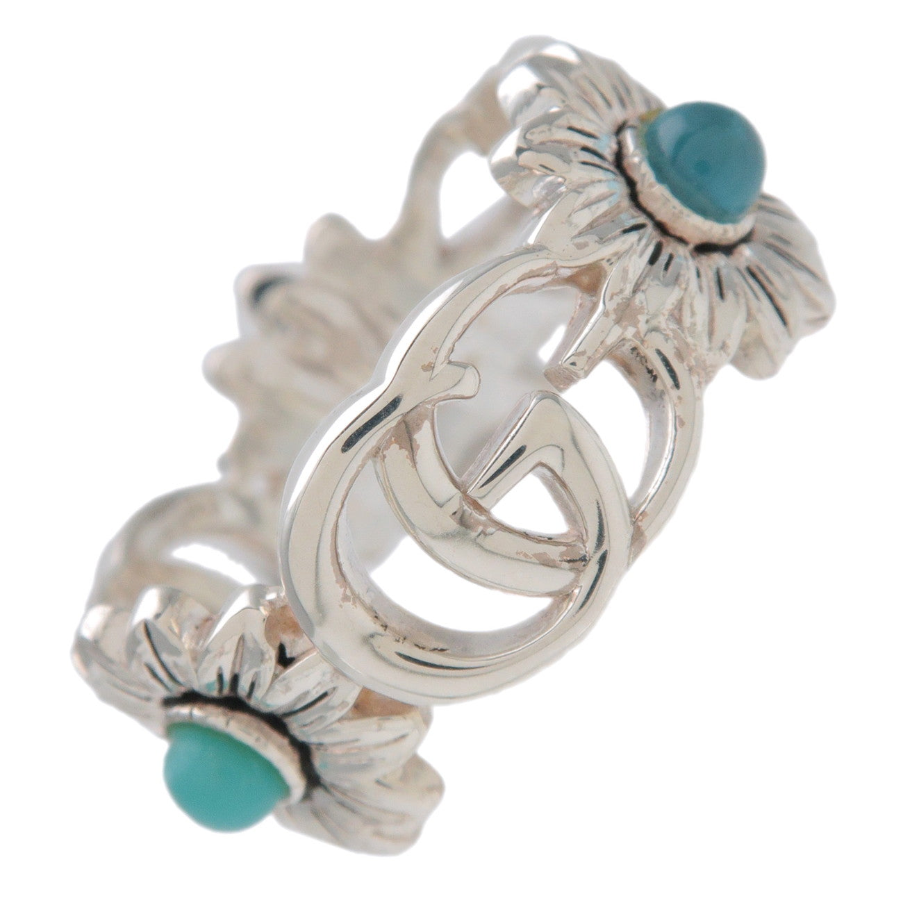GUCCI Double G Mother of Pearl Ring SV925 Pearl Blue Topaz 527394