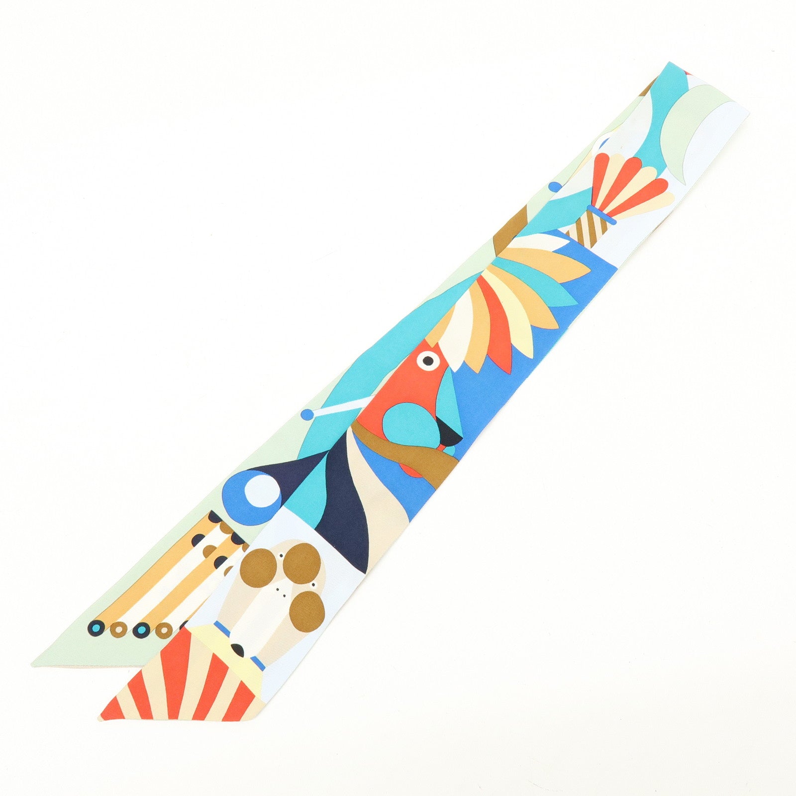 HERMES Silk 100% Twilly Parade en Fanfare Blue Multicolor