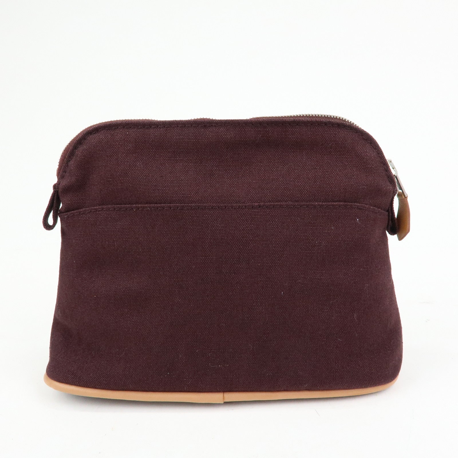 HERMES Cotton Leather Bolide Pouch Mini Bordeaux