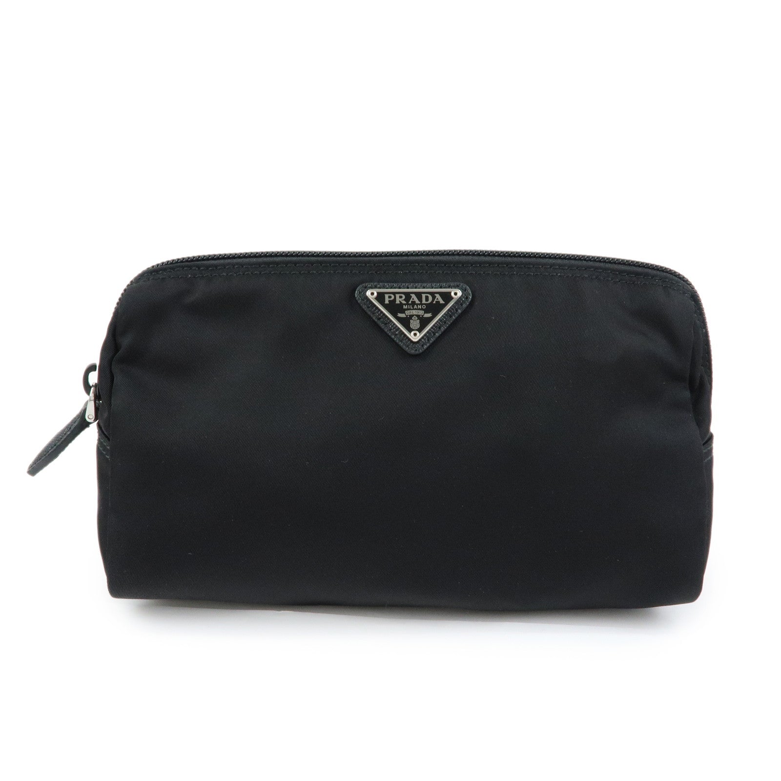 PRADA Triangle Logo Nylon Saffiano Leather Cosmetic Pouch 1NA693