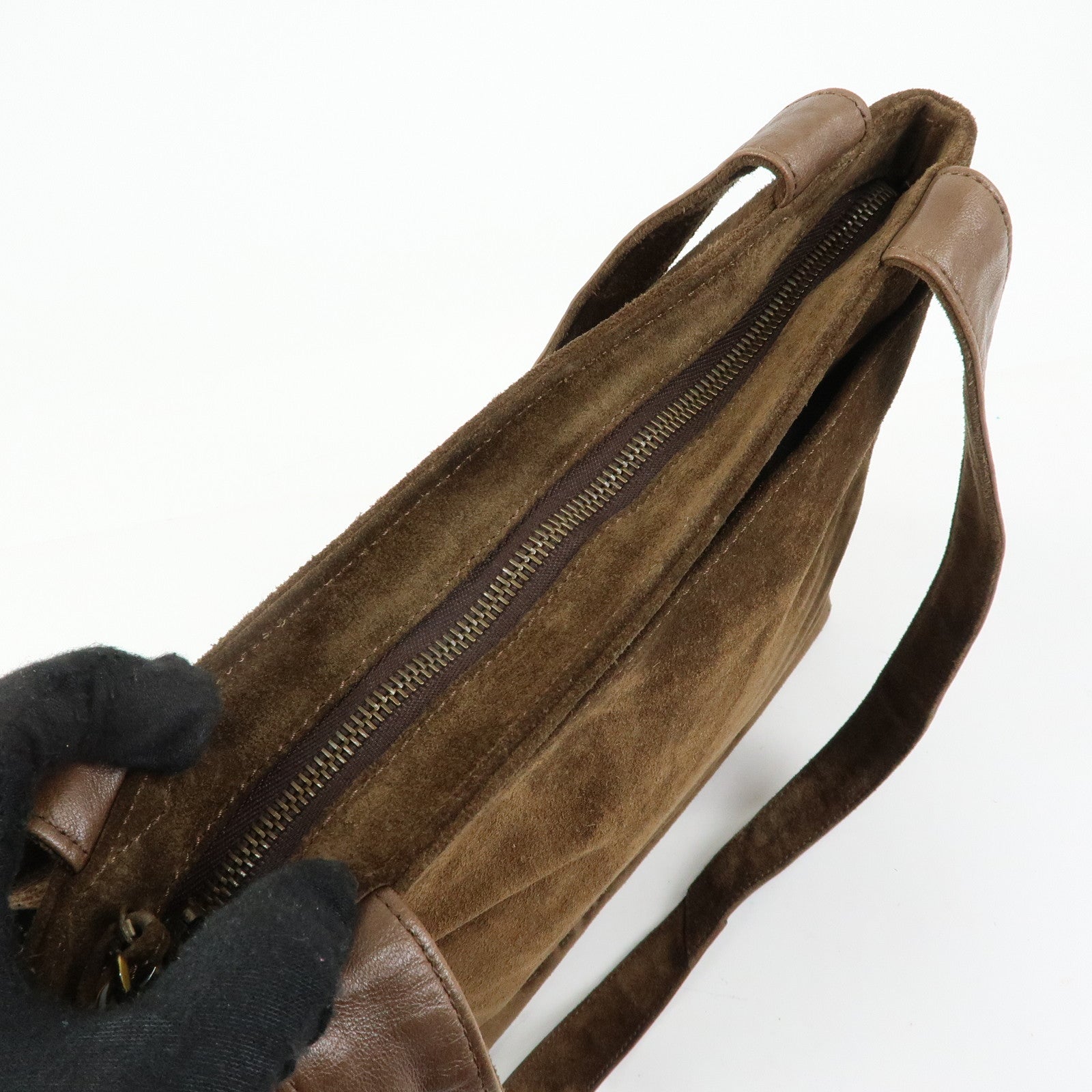 CHANEL Logo Suede Tote Bag Shoulder Bag Brown