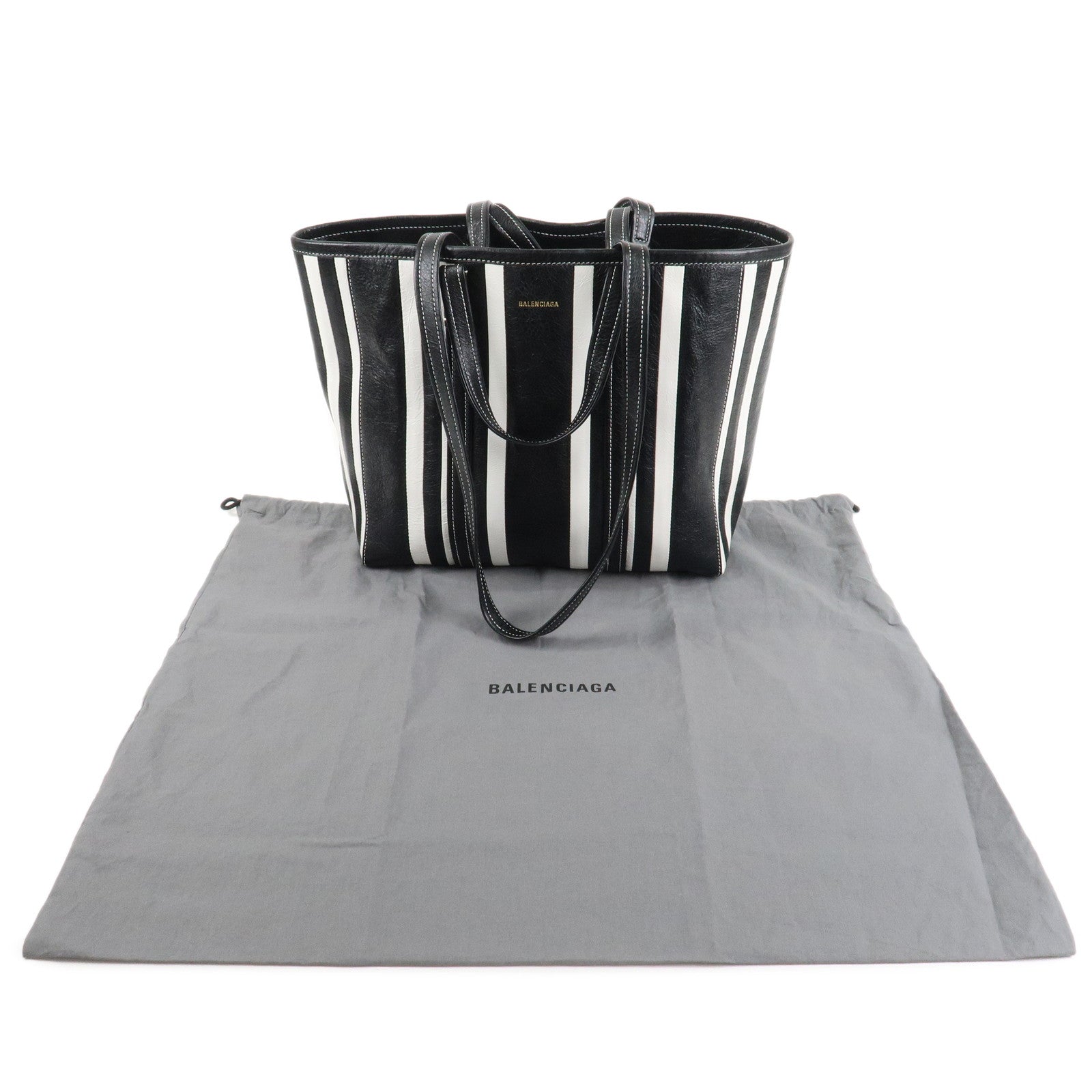 BALENCIAGA Leather Barbes 2way Tote Bag Black White 671409 Used