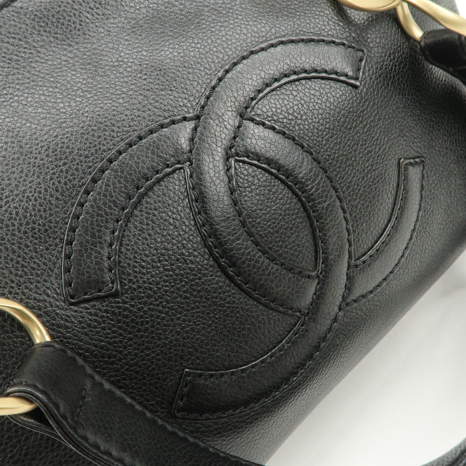 CHANEL COCO Mark Chain Tote Bag Shoulder Bag Black Gold Used