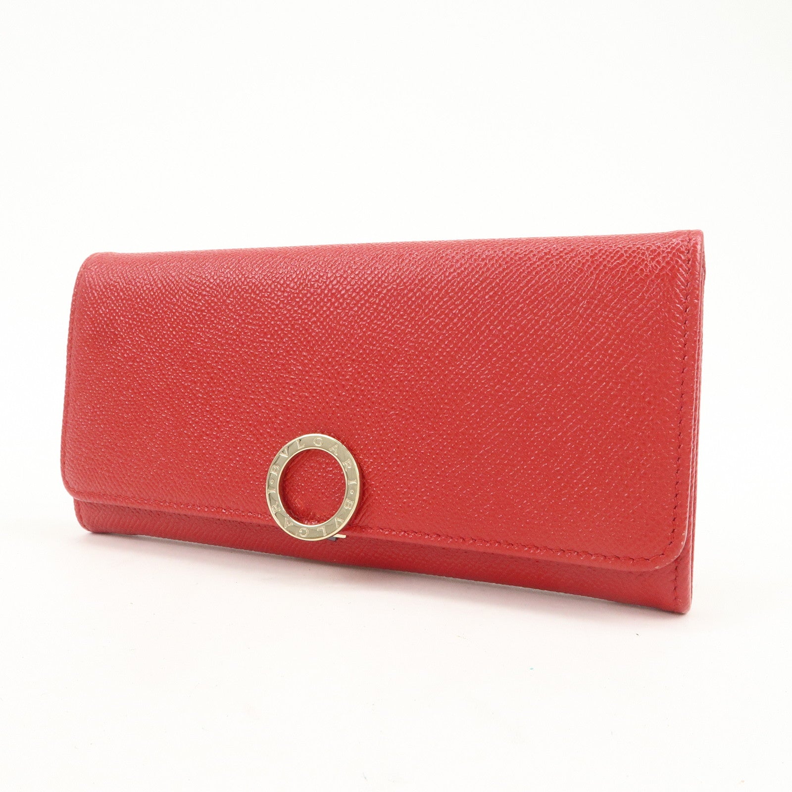 BVLGARI Logo Leather Bi-Fold Long Wallet Red