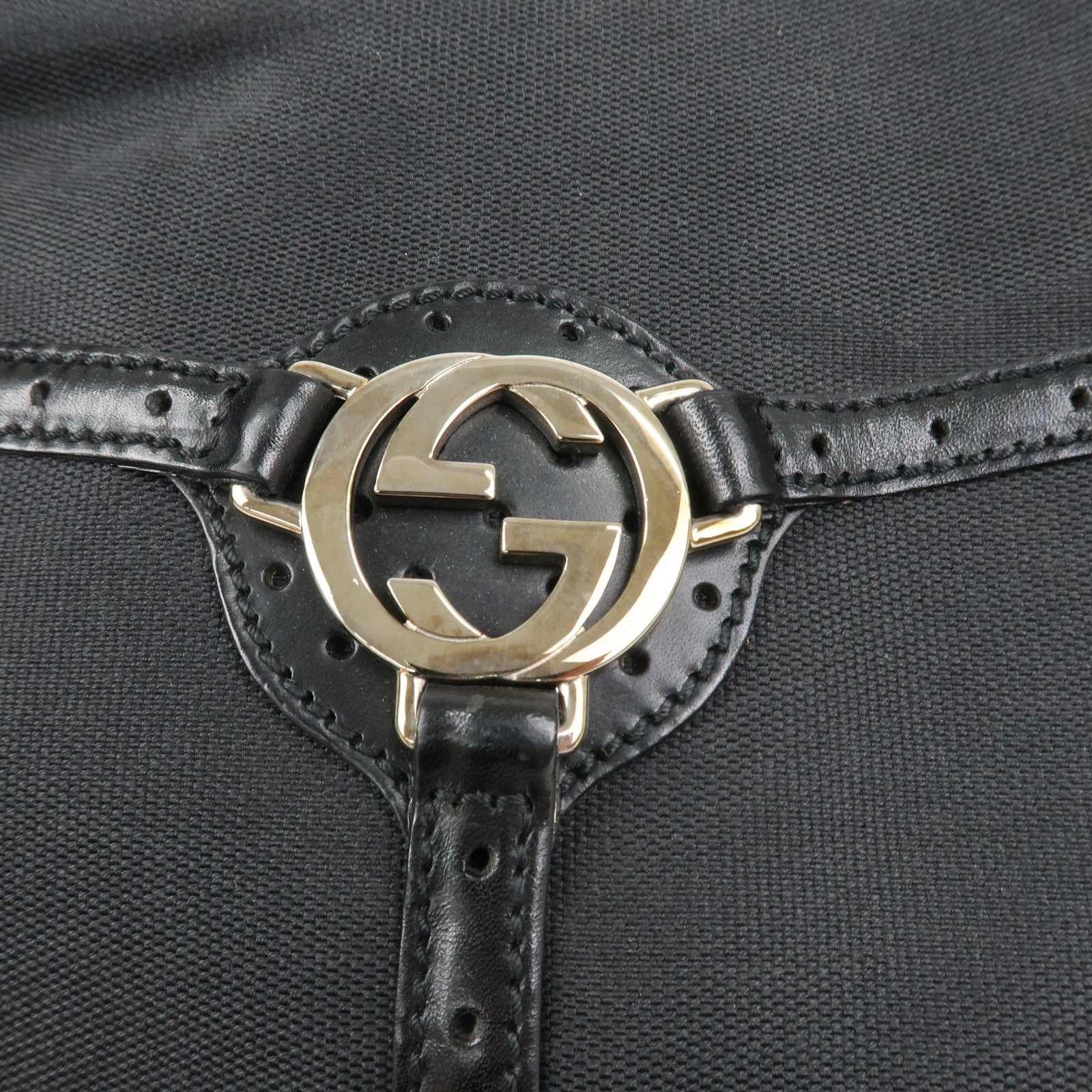 GUCCI Interlocking G Canvas Leather One Shoulder Bag Black 114869