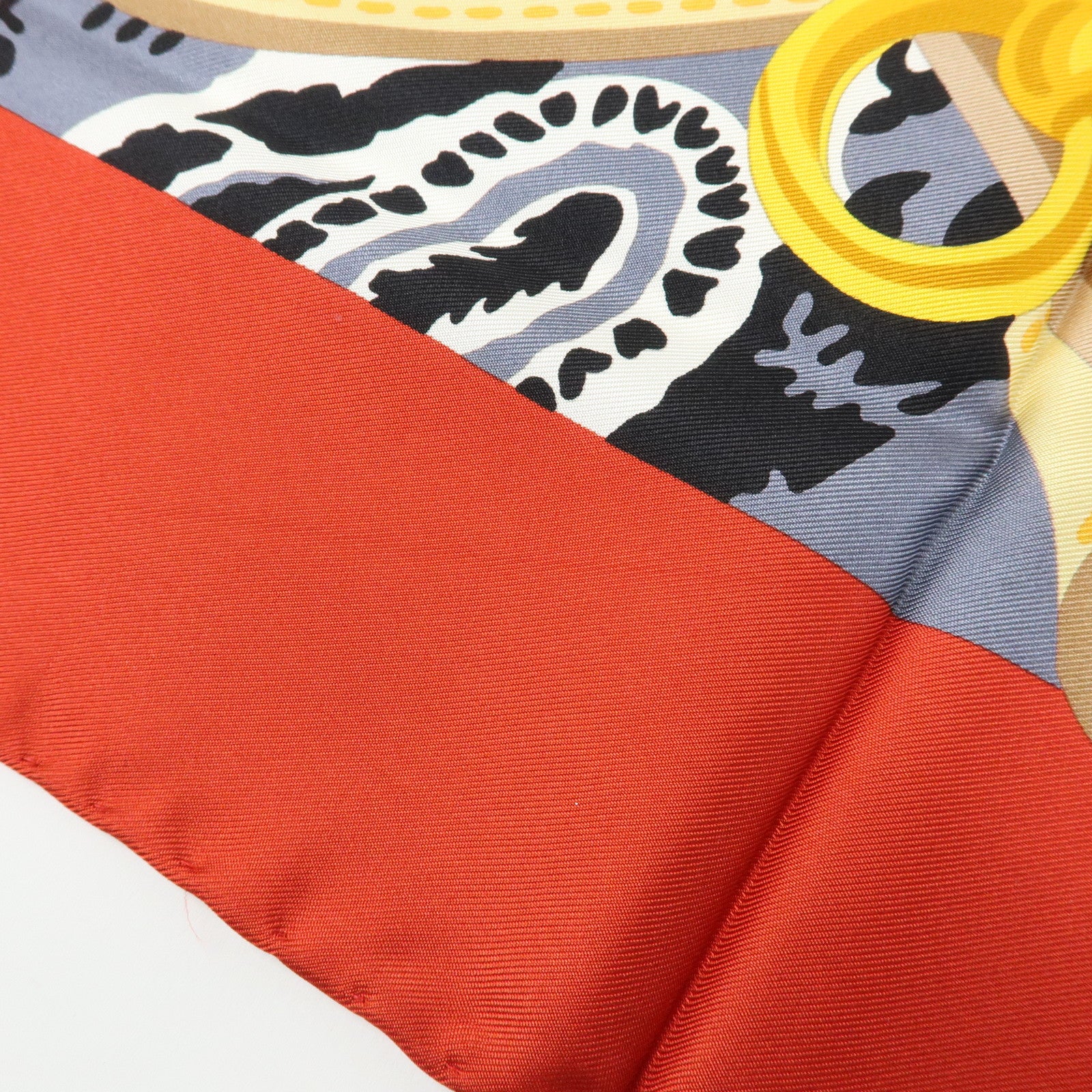 CELINE Silk 100% Scarf Flower Belt Motif Black Red Gold