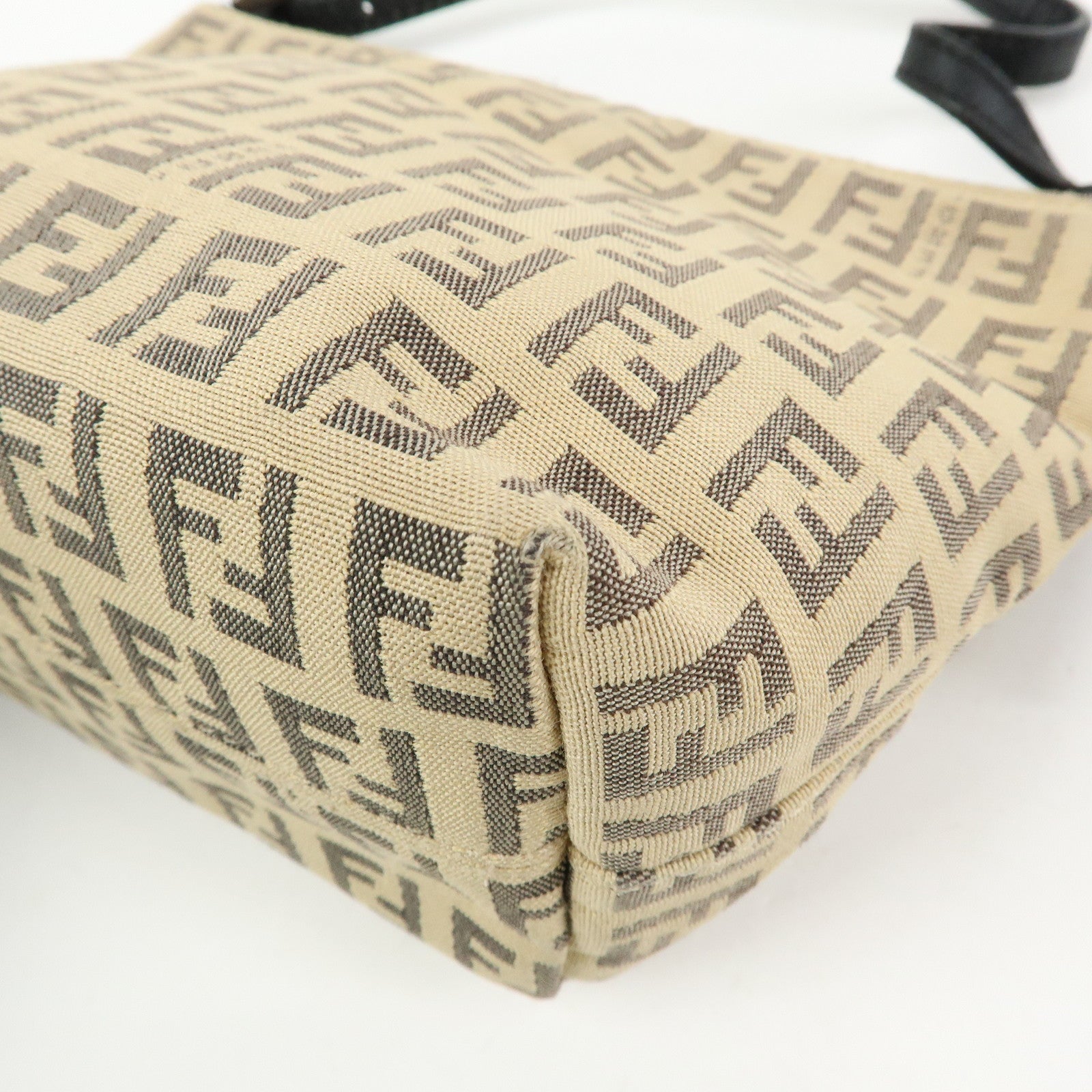 FENDI Zucchino Canvas Leather Mini Hand Bag Beige Black 8BK031