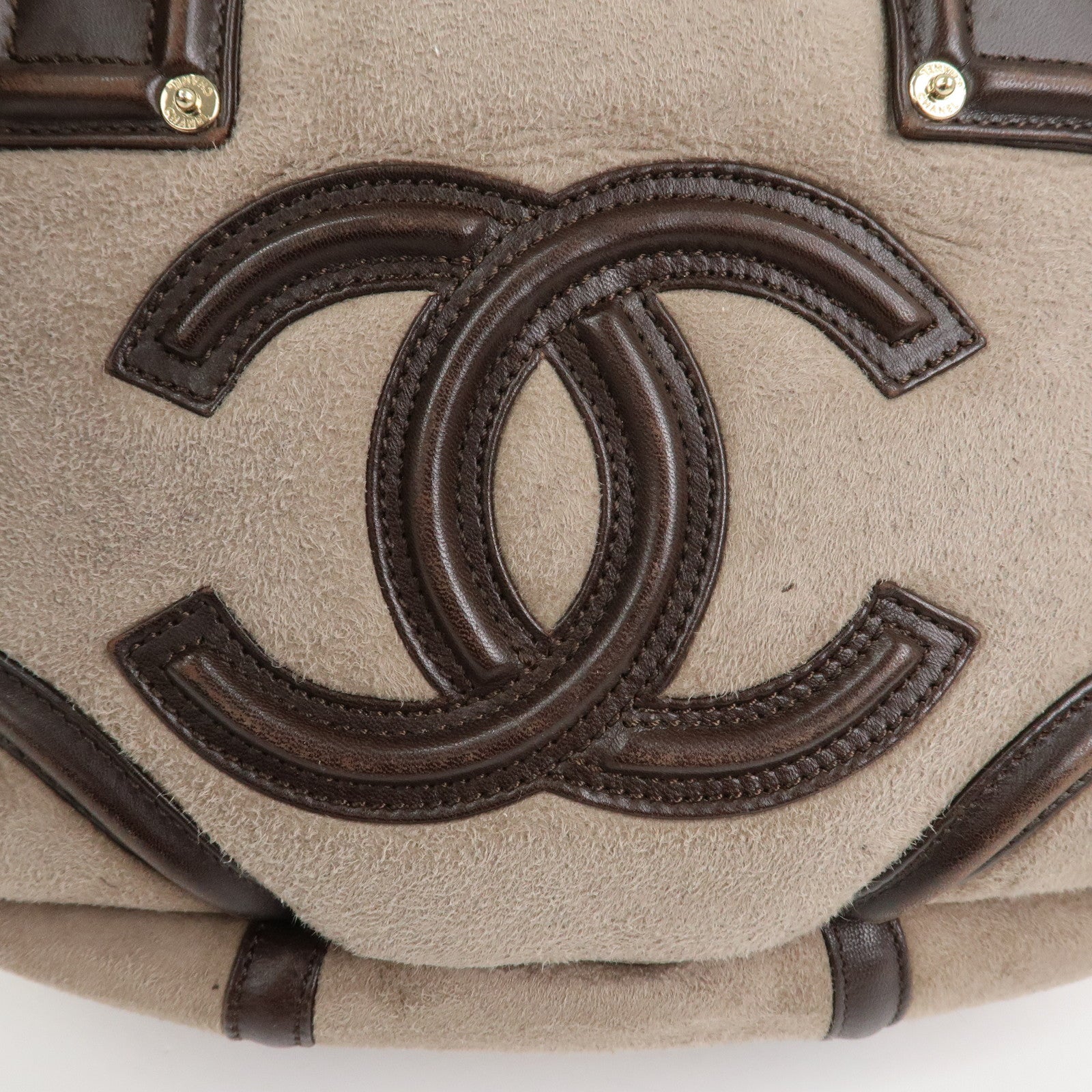 CHANEL COCO Mark Mouton Leather Hand Bag Tote Bag Brown