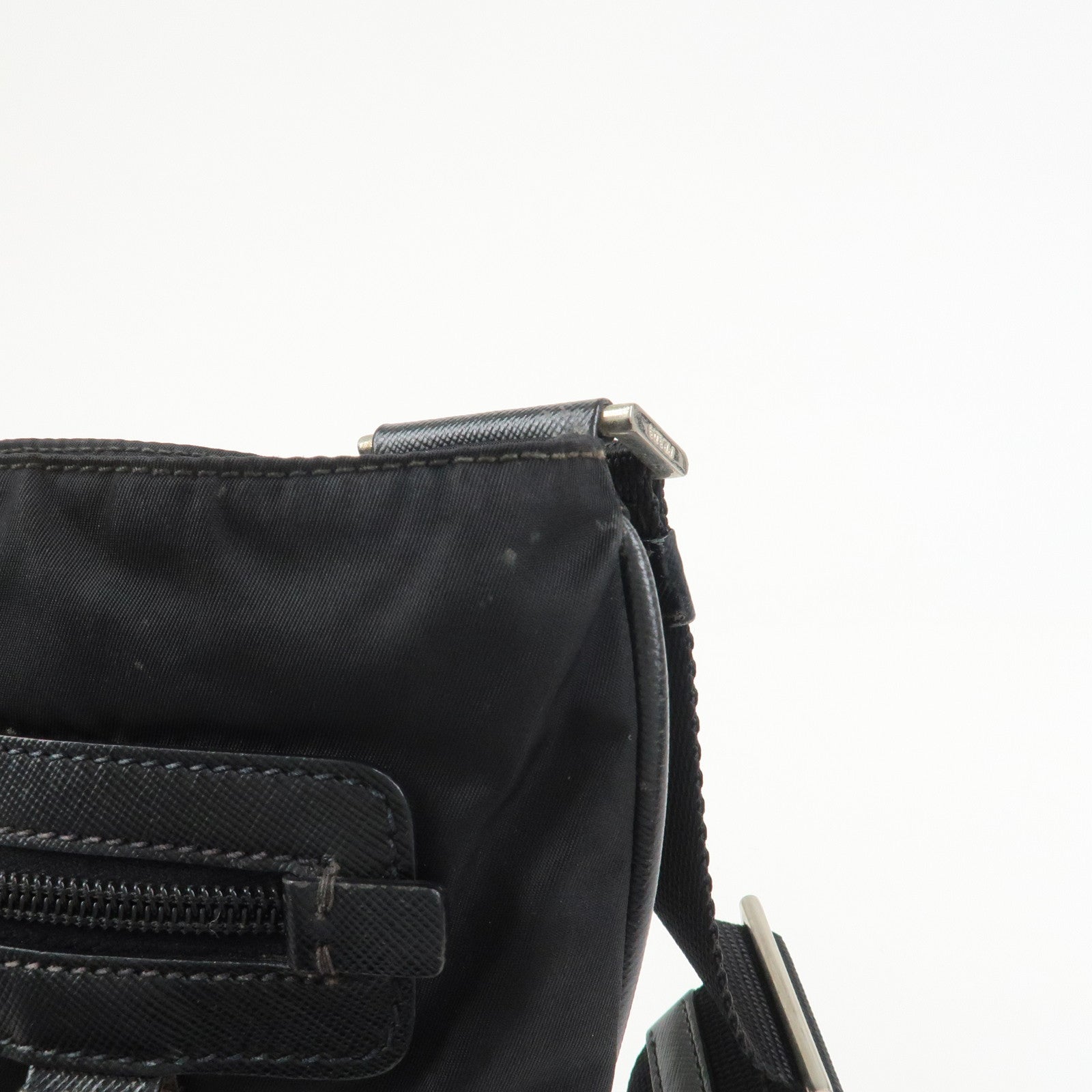 PRADA Triangle Logo Nylon Saffiano Leather Shoulder Bag VA0340