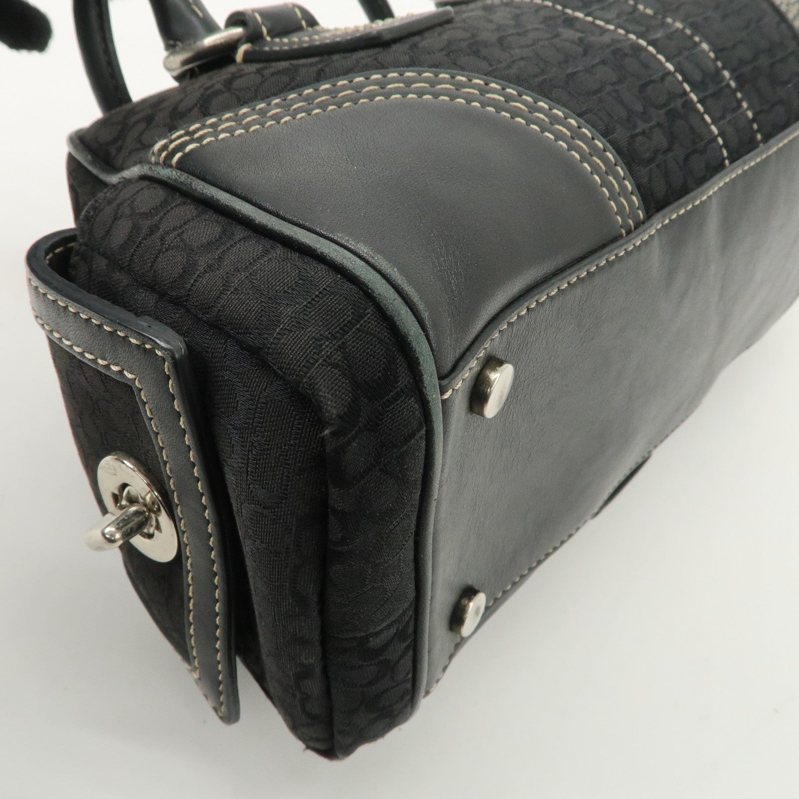 COACH Leather Canvas Logo Hand Bag Brown Silver HDW Used