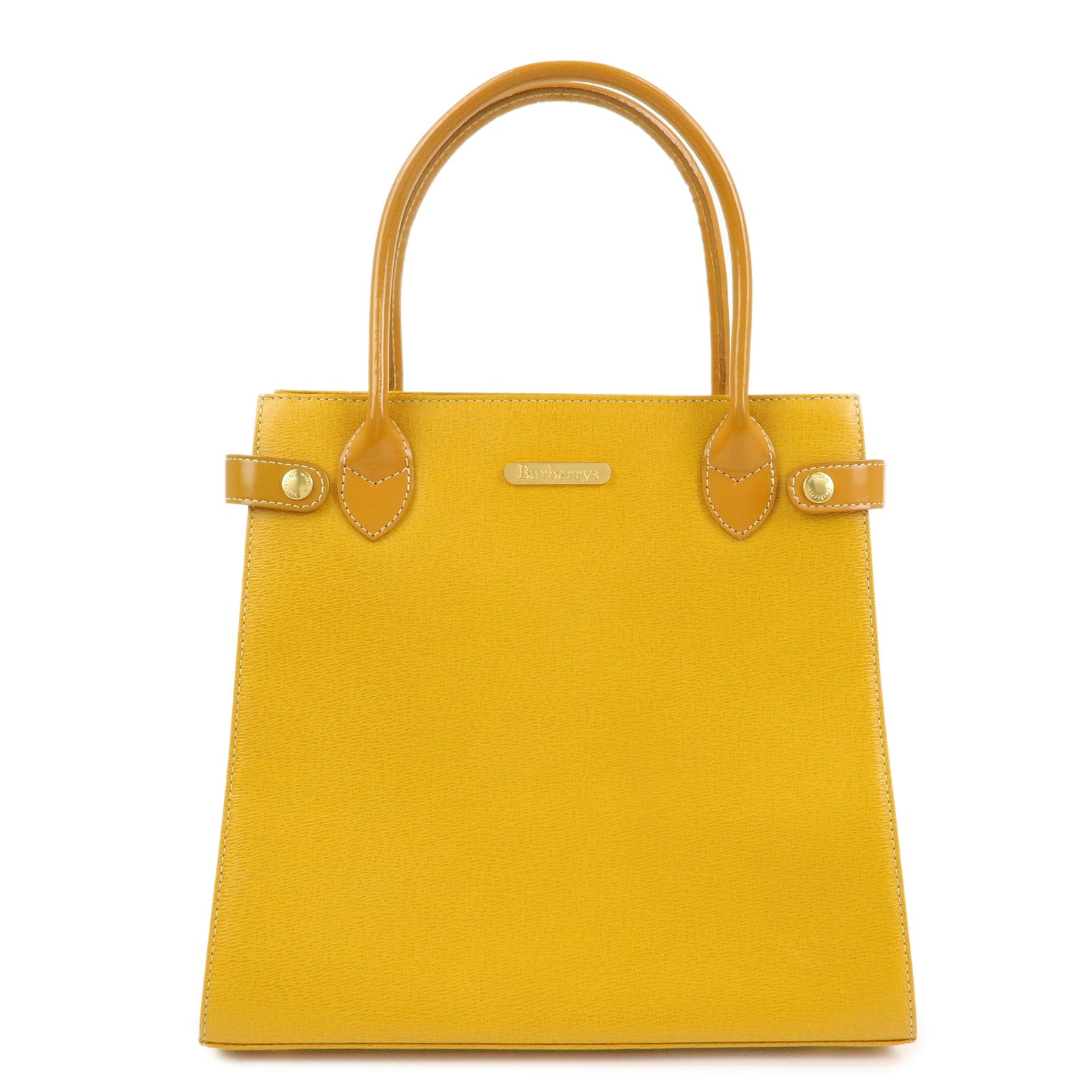 BURBERRY Logo Leather Tote Bag Hand Bag Yellow