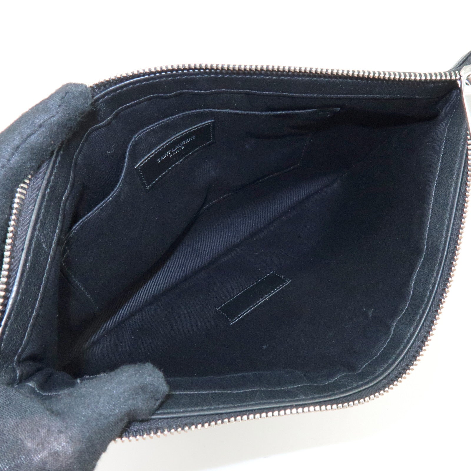 SAINT LAURENT PARIS Canvas Leather Clutch Bag Pouch Black