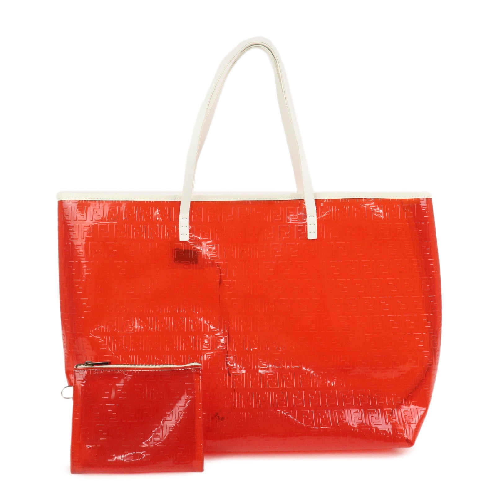 FENDI Zucchino Plastic Leather Tote Bag Shoulder Bag Orange 8BH005