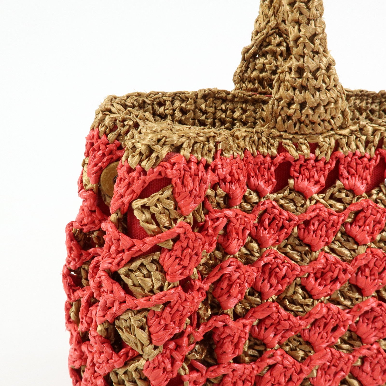 PRADA Triangle Logo Raffia 2Way Bag Hand Bag Shoulder Bag Red Brown