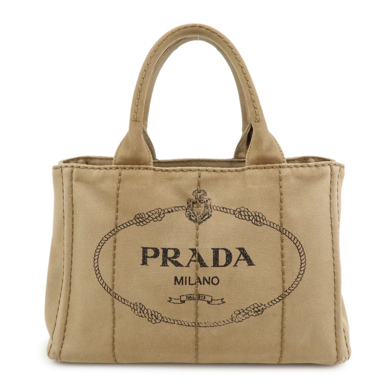 PRADA Logo Canapa Mini Canvas 2Way Bag Hand Bag Beige 1BG439
