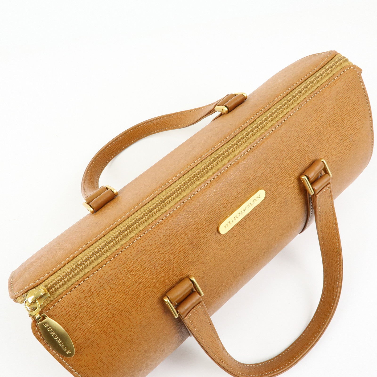 BURBERRY Logo Leather Hand Bag Tote Bag Brown