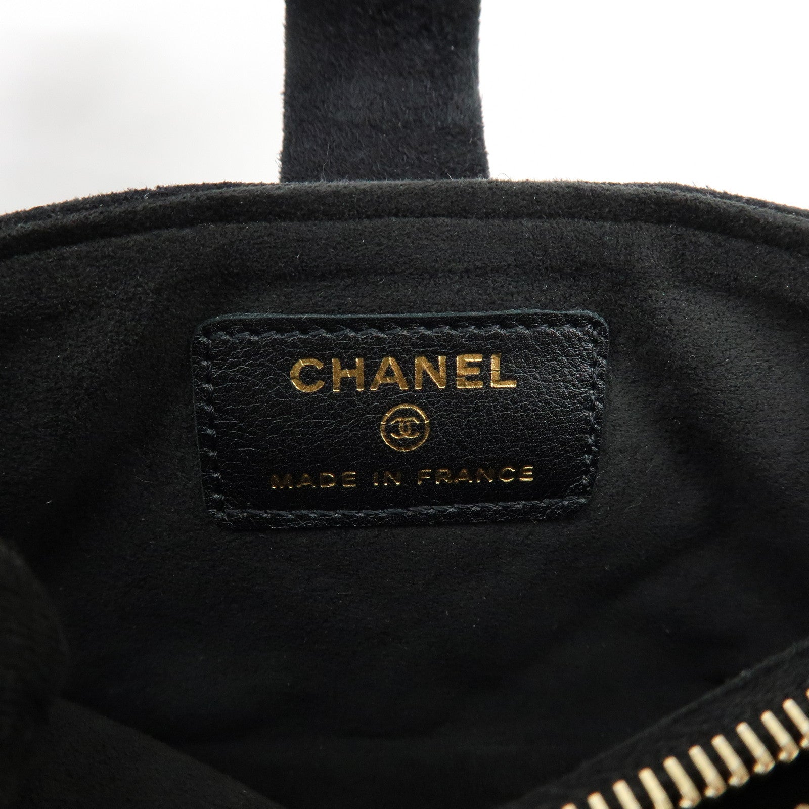 CHANEL Matelasse COCO Mark Suede Cosmetic Makeup Pouch Black