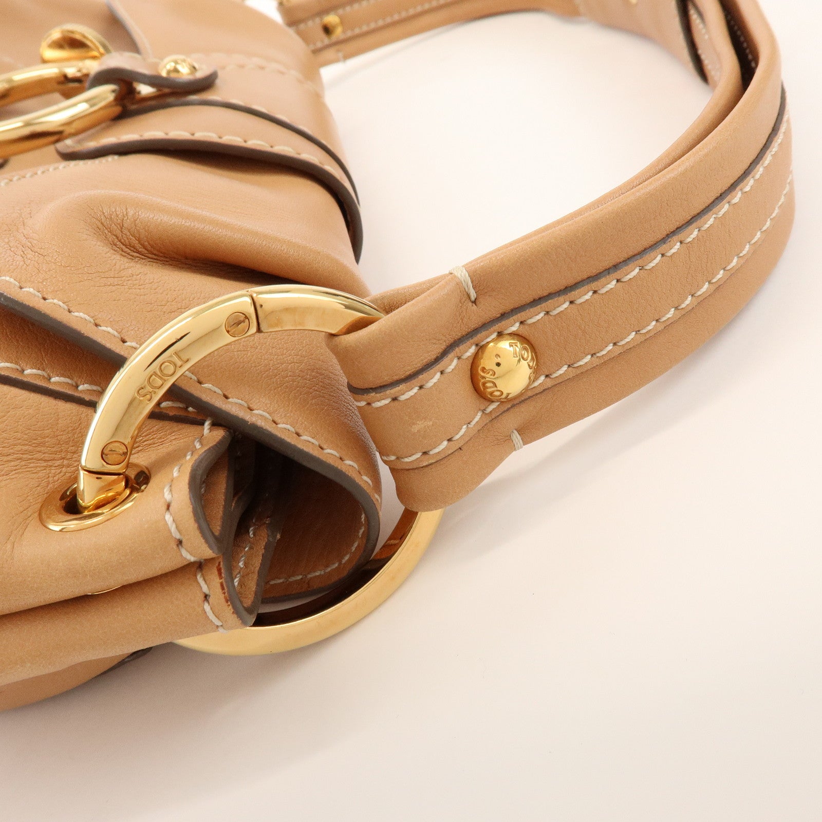 TOD'S Leather Hand Bag Shoulder Bag Circle Lock Light Brown