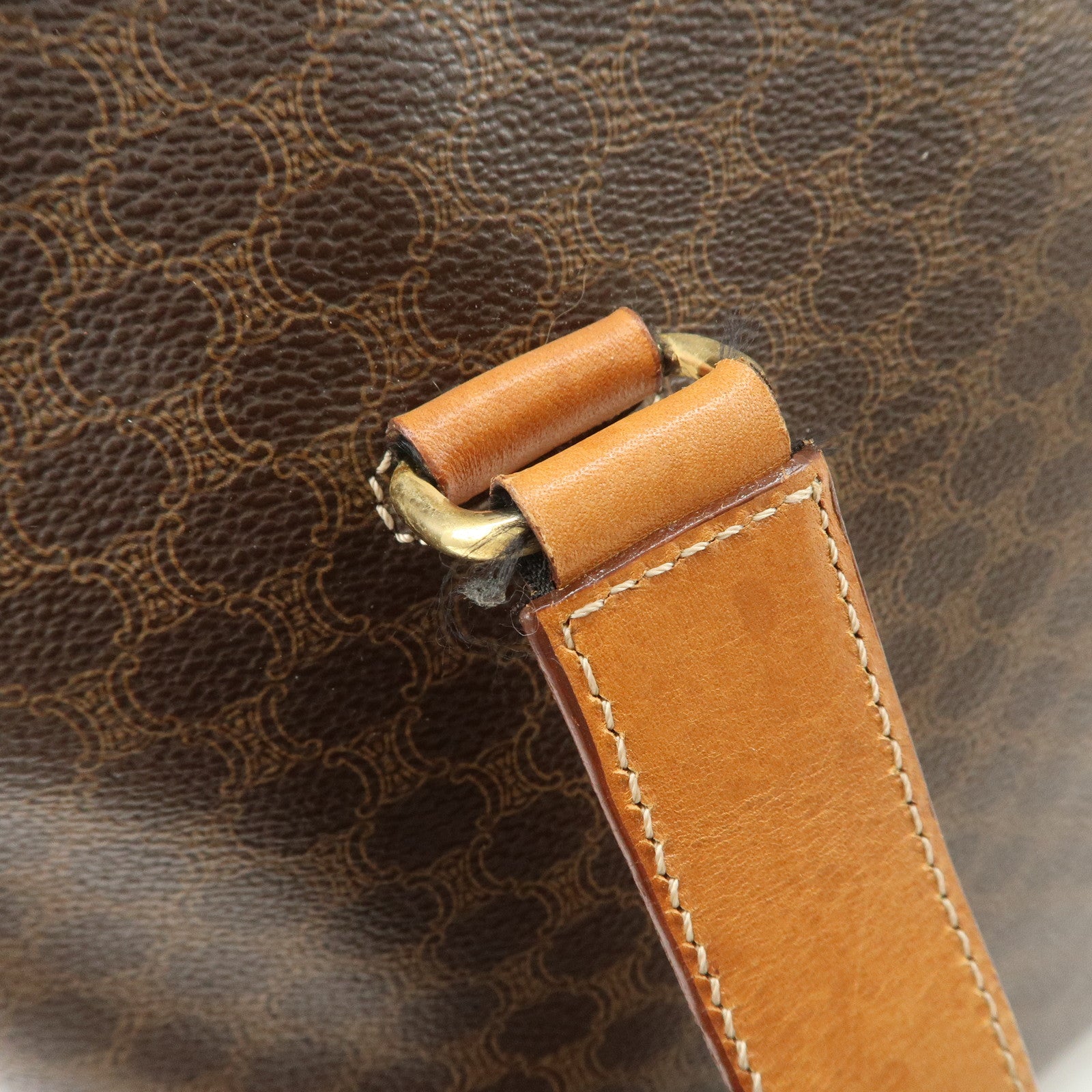 CELINE Macadam Logo Tote Bag Shoulder Bag Brown Gold