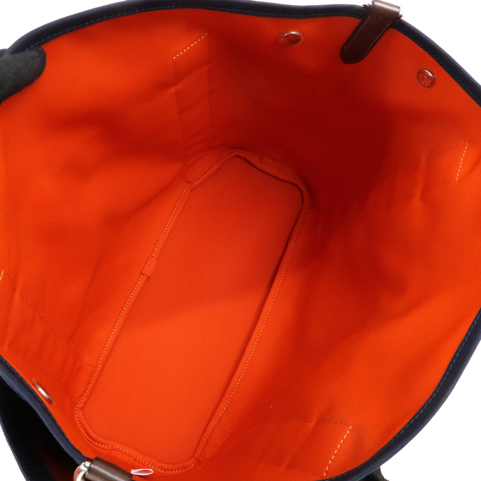 HERMES Sac de Pansage Groom Canvas 2Way Tote Hand Bag Navy Brown