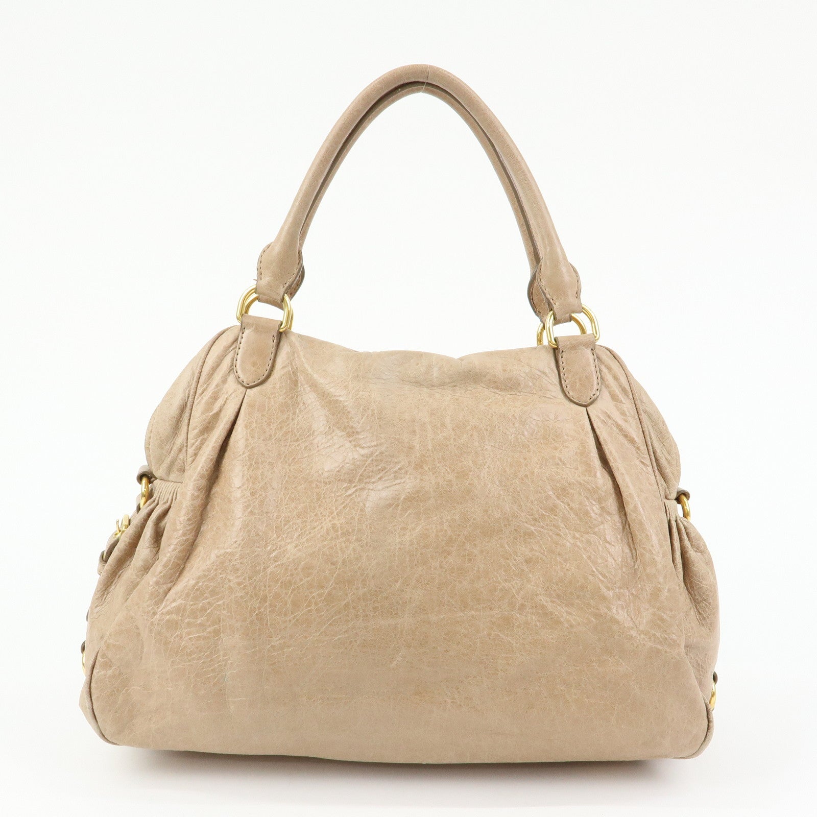 MIU MIU Leather 2Way Bag Hand Bag Shoulder Bag Beige