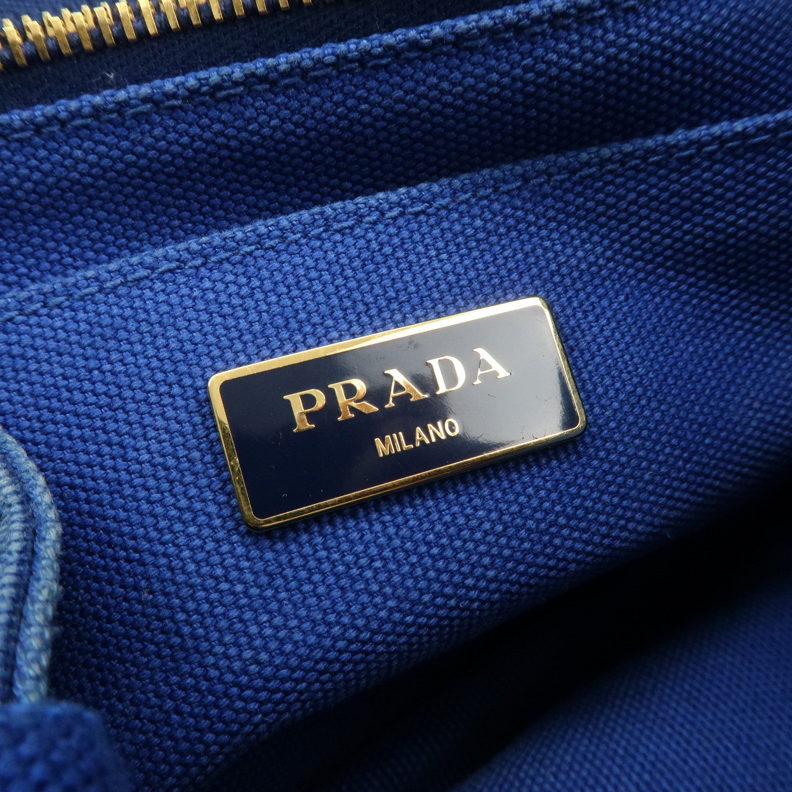 PRADA Logo Canapa Mini Canvas Hand Bag Tote Bag Blue BN2439