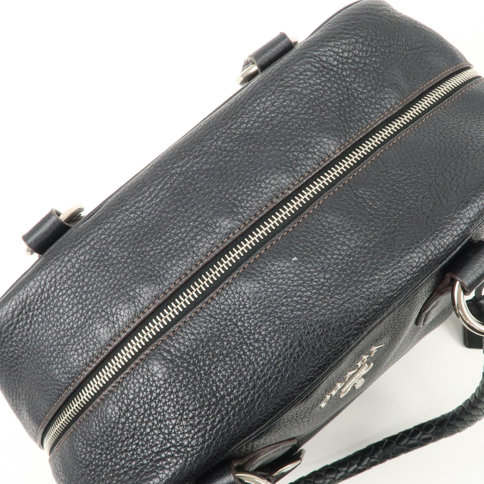 PRADA Logo Leather Hand Bag Mini Boston Bag Black BL0471 Used