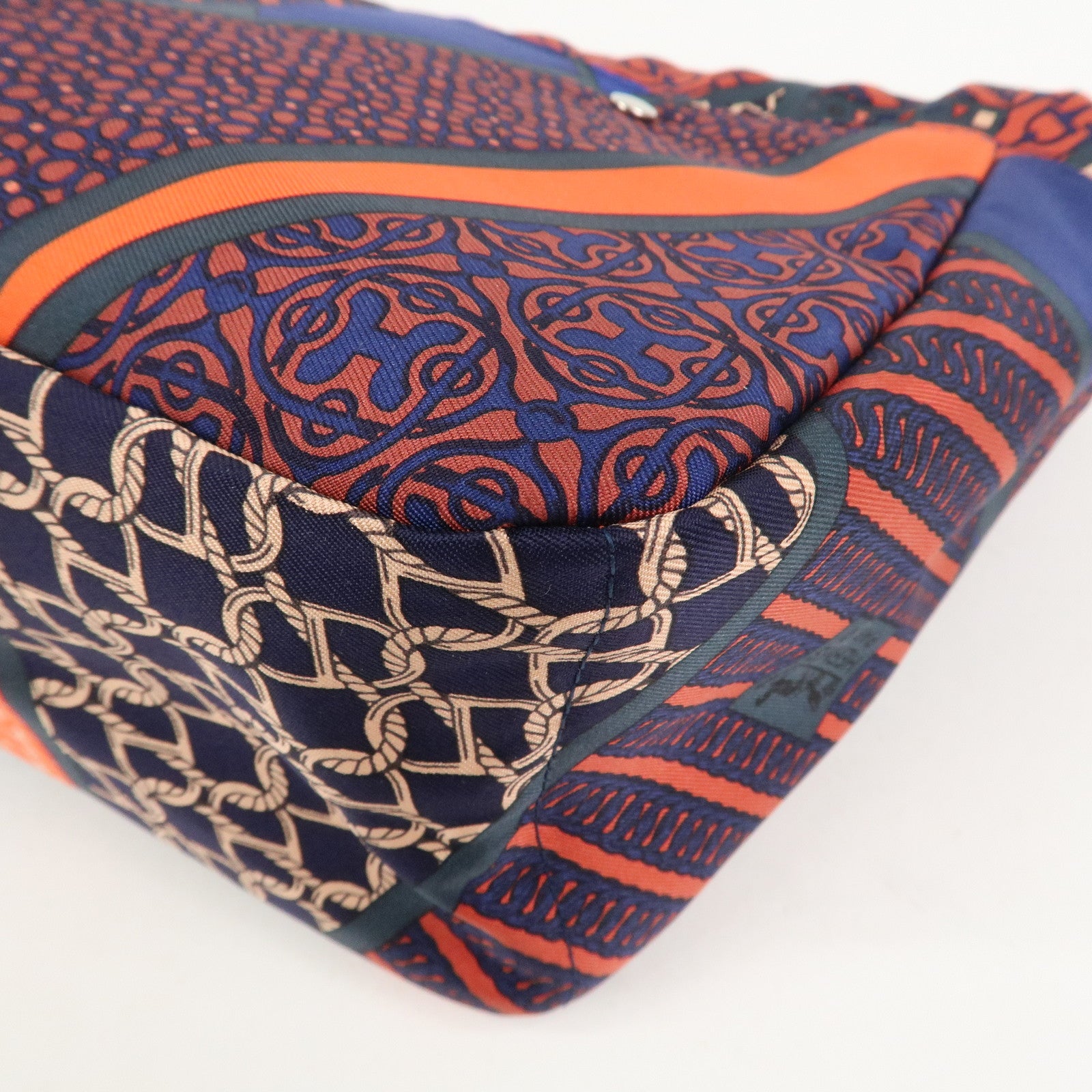 HERMES Fourbi 25 Silk Leather Drawstring Hand Bag Pouch Orange Navy