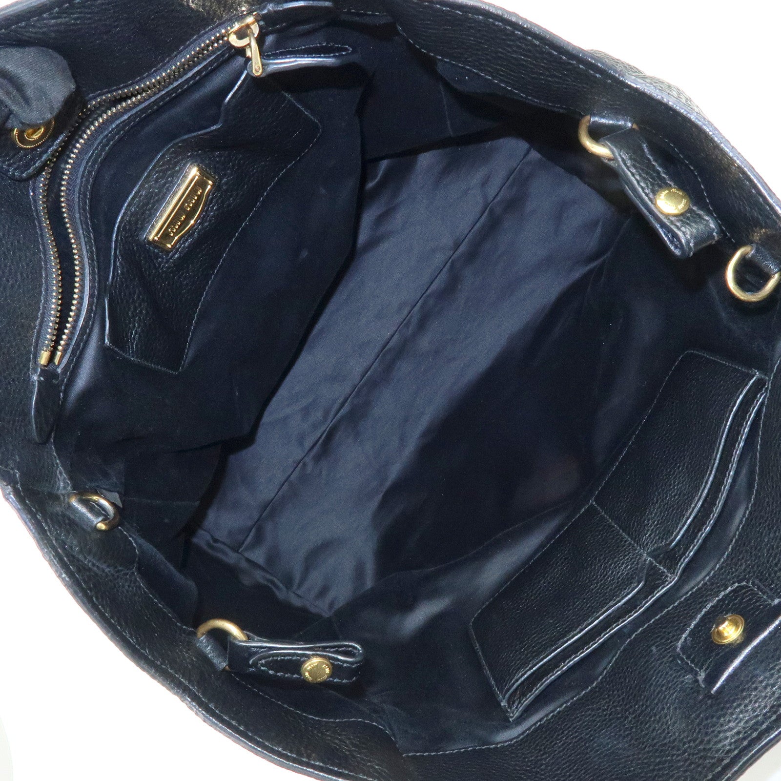 MIU MIU Logo Leather 2Way Bag Hand Bag Shoulder Bag Studs Black