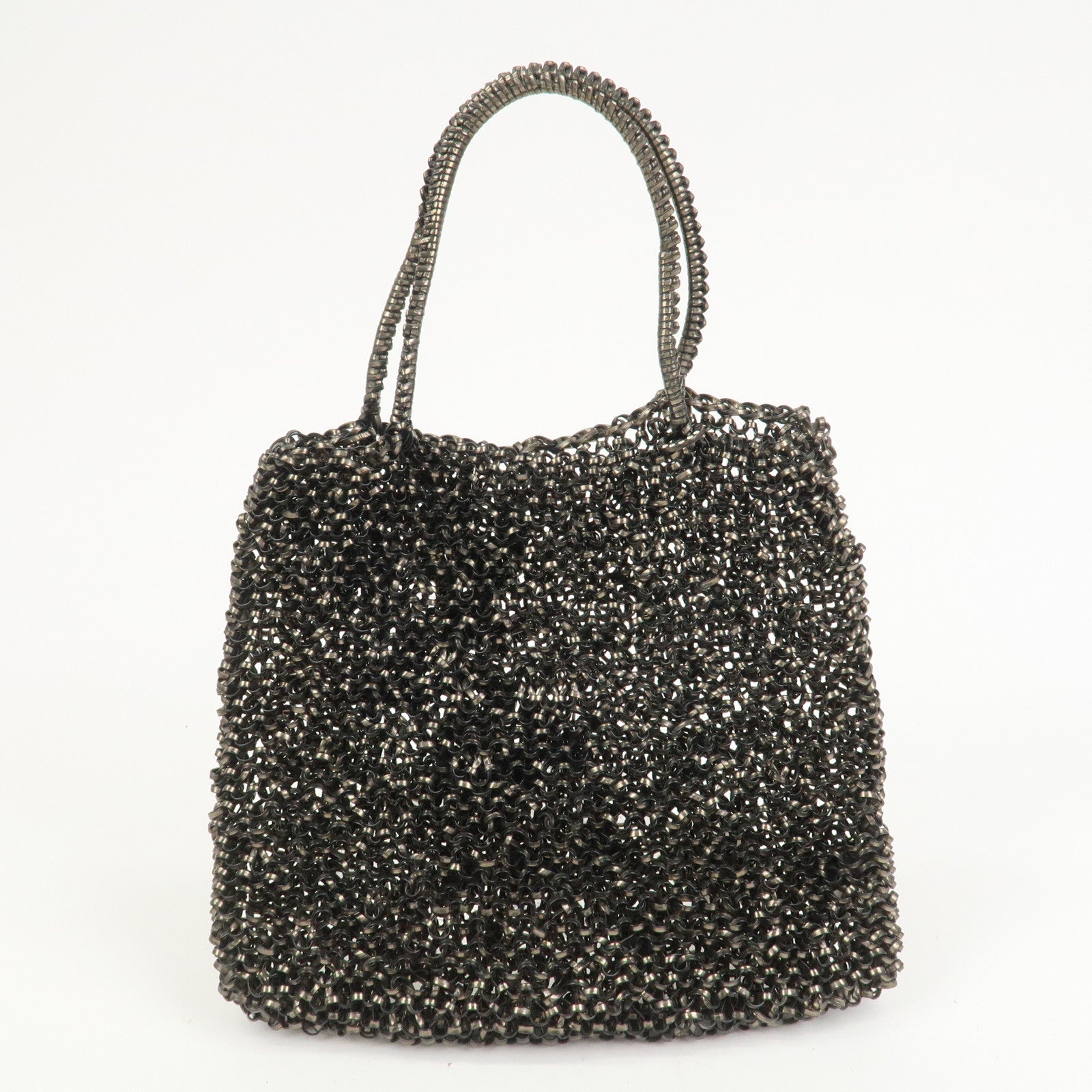 ANTEPRIMA Wire Bag PVC Leather Hand Bag Flower Motif Black Gold