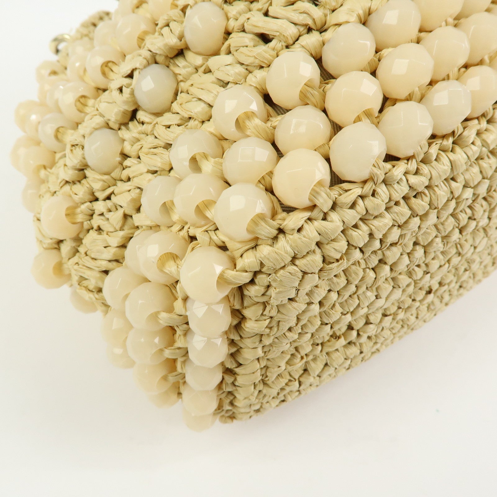 JIMMY CHOO Bon Bon Raffia Leather Hand Bag Beige