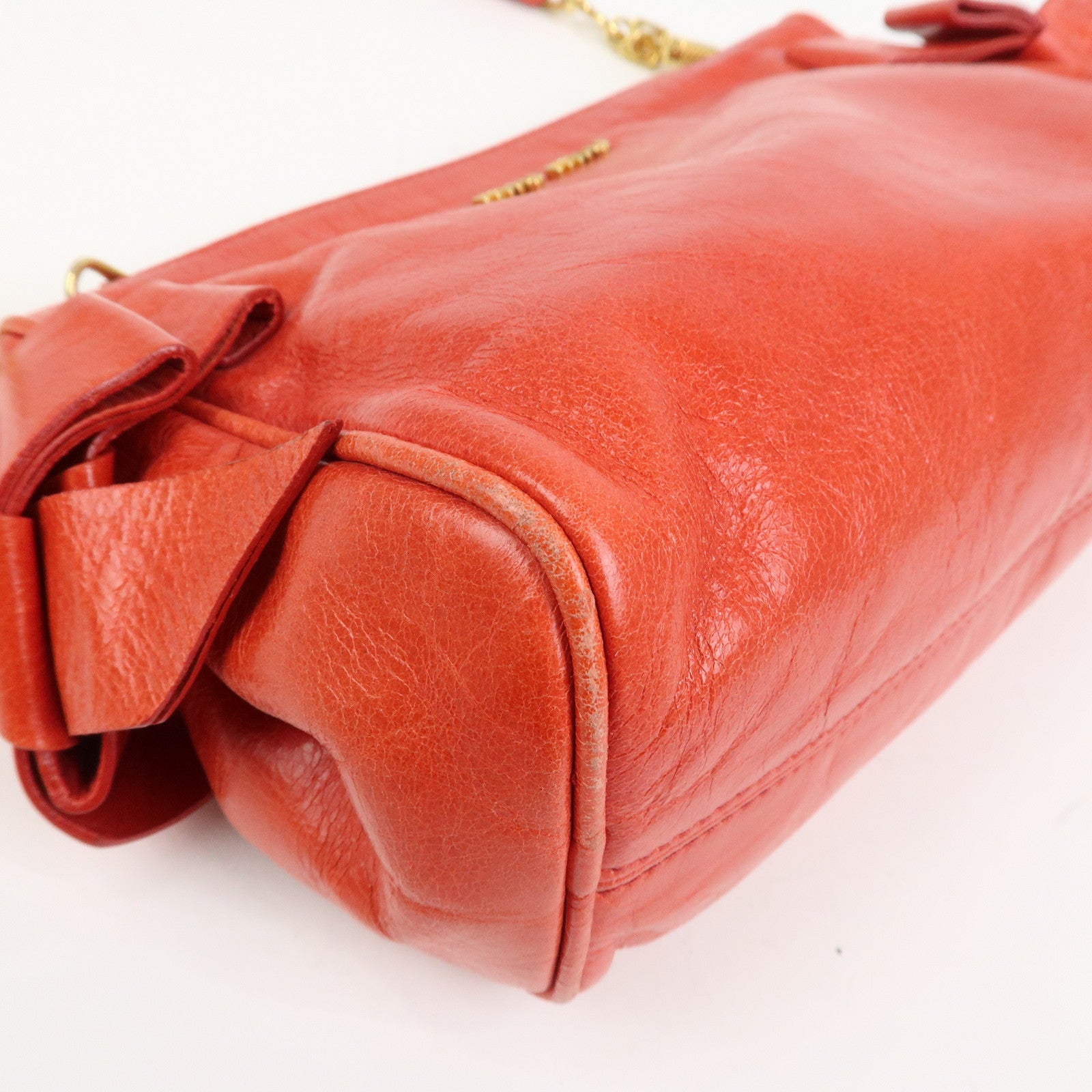 MIU MIU Side Ribbon Leather Mini Shoulder Bag Hand Bag Red 5N1557