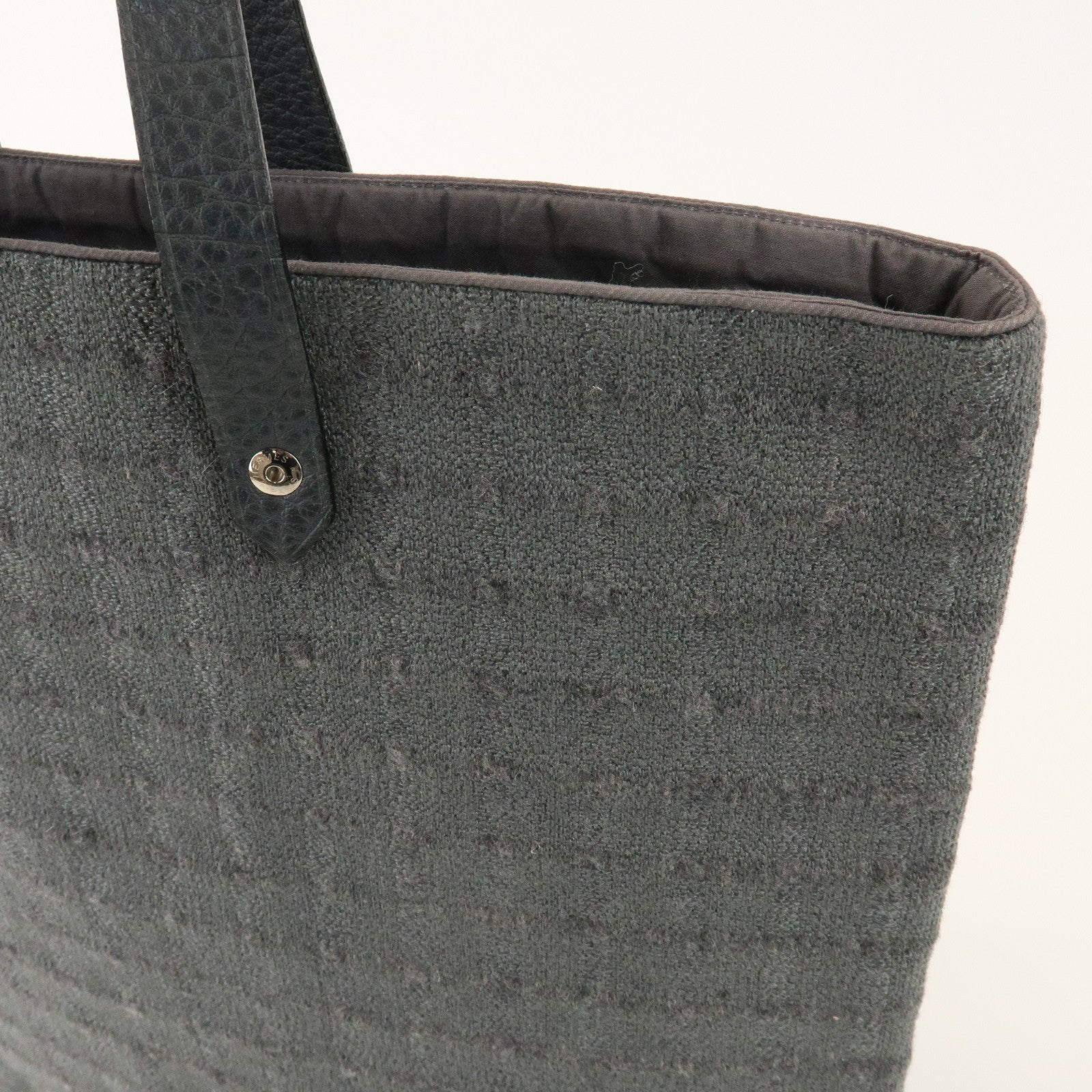 HERMES Amedaba GM Canvas Leather Tote Bag Hand Bag Grey