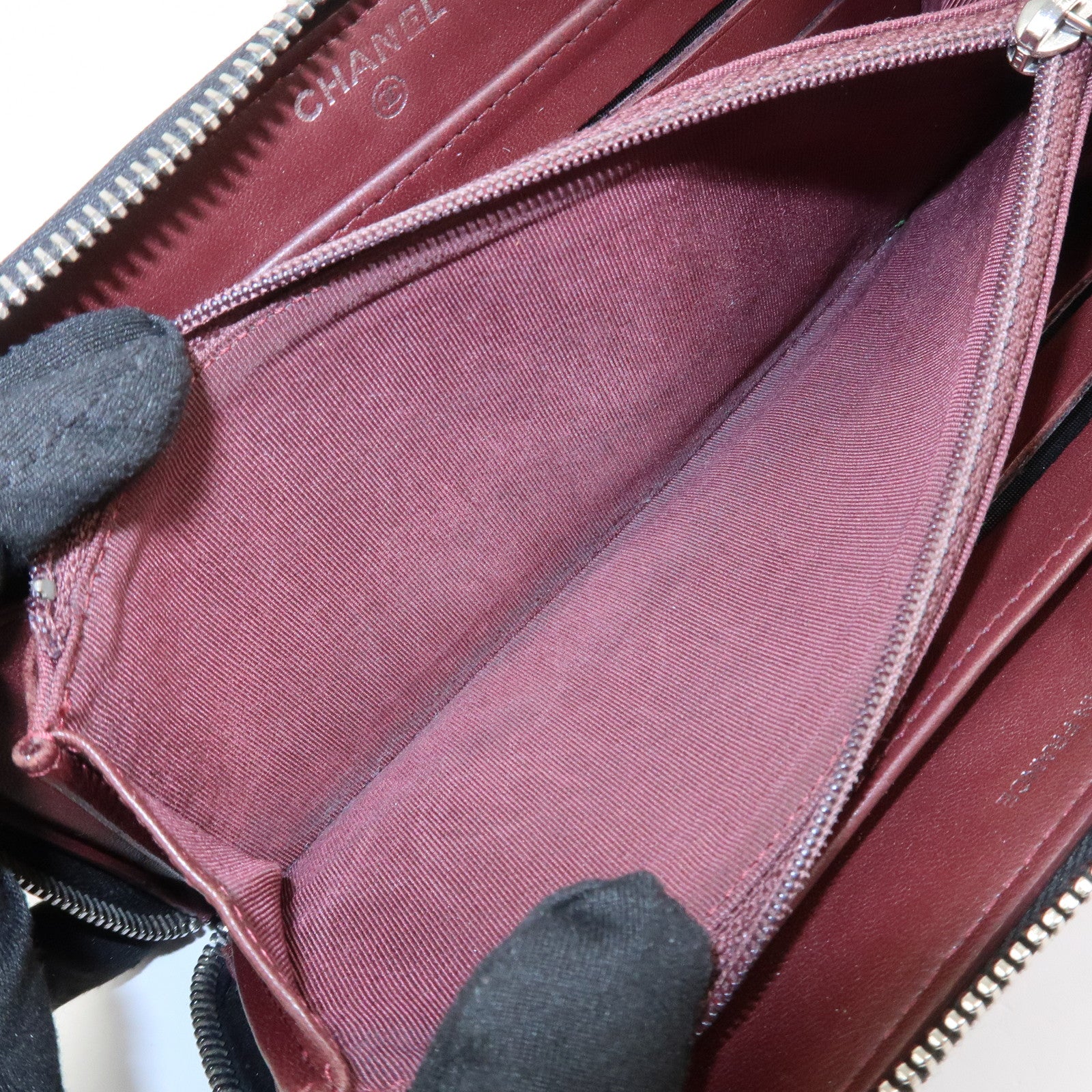 CHANEL Matelasse Lamb skin Leather Round Zippy Wallet Black Silver