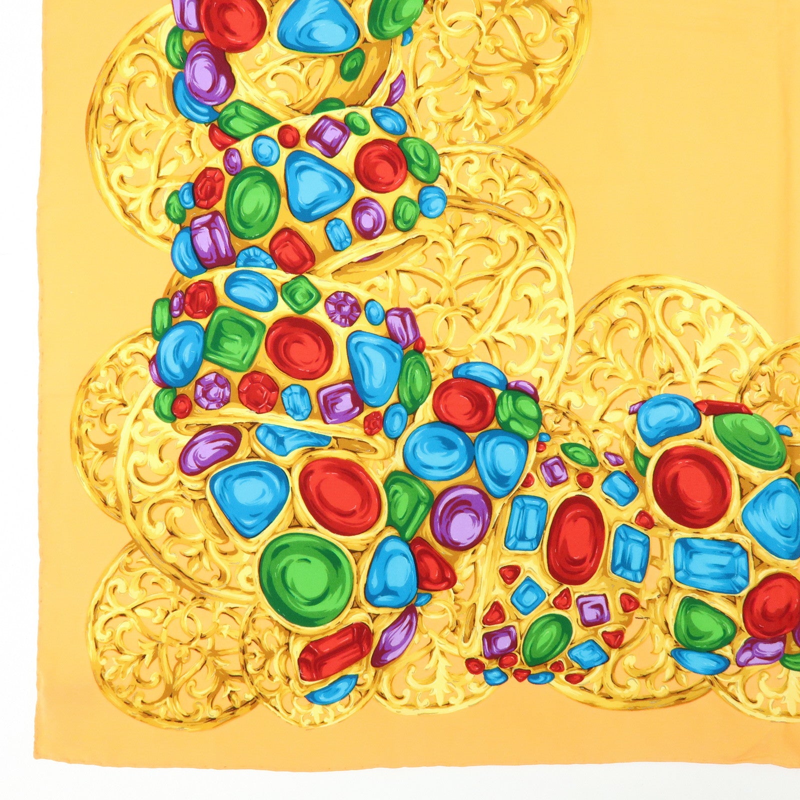 CHANEL Jewelry Motif Silk 100% Scarf Orange Multicolor