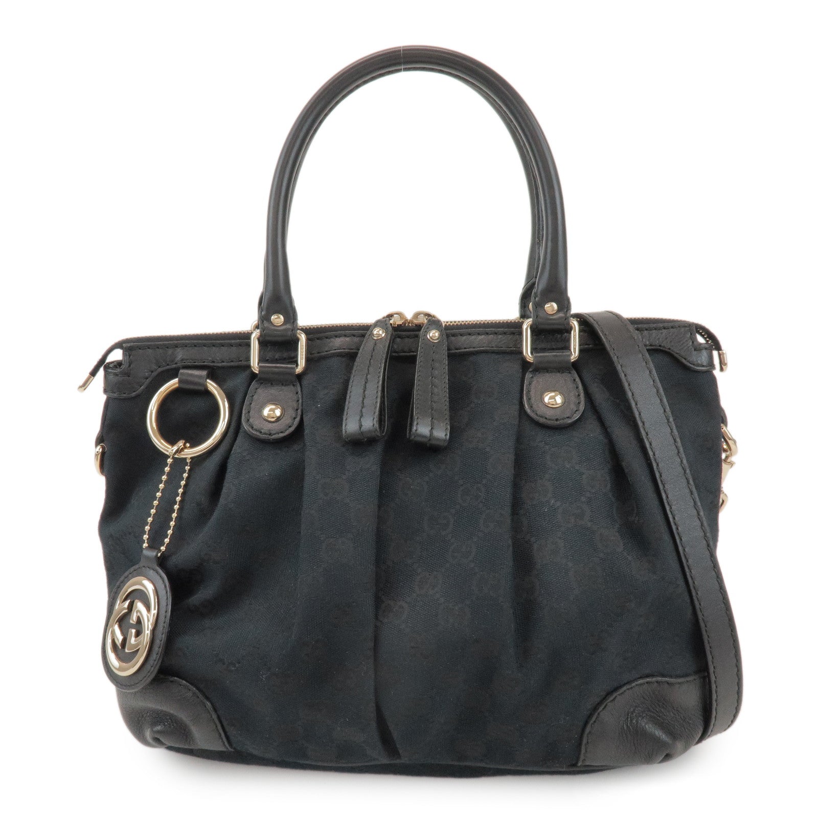 GUCCI Sukey Interlocking G GG Canvas Leather 2Way Bag Black 247902