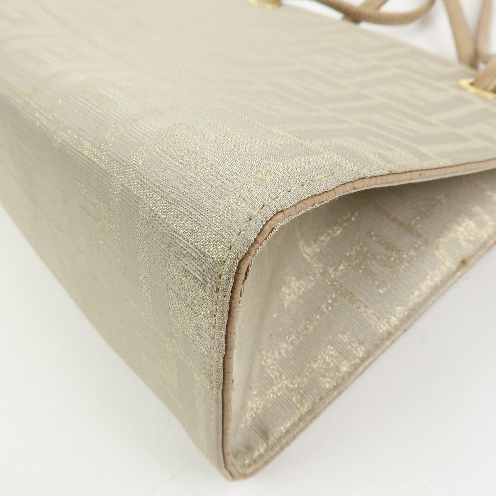 FENDI Zucca Canvas Leather Shoulder Bag Beige