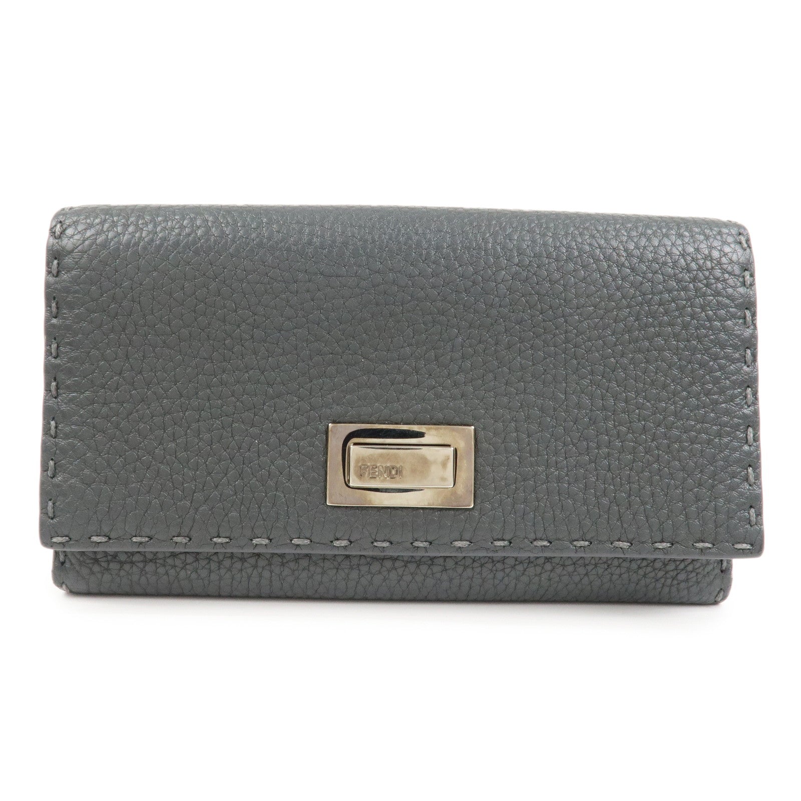 FENDI Seleria Leather Peekaboo Long Wallet Gray 8M0308