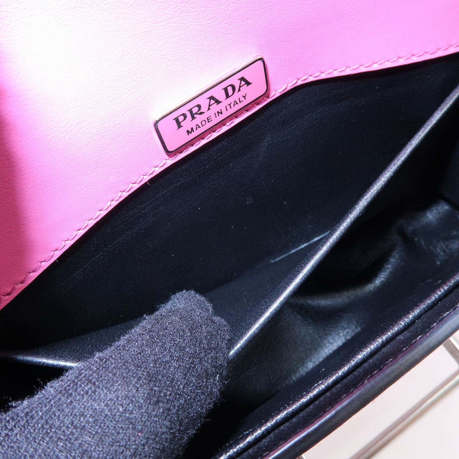 PRADA Cahier Calf Leather Studs Shoulder Bag Pink Black 1BH018