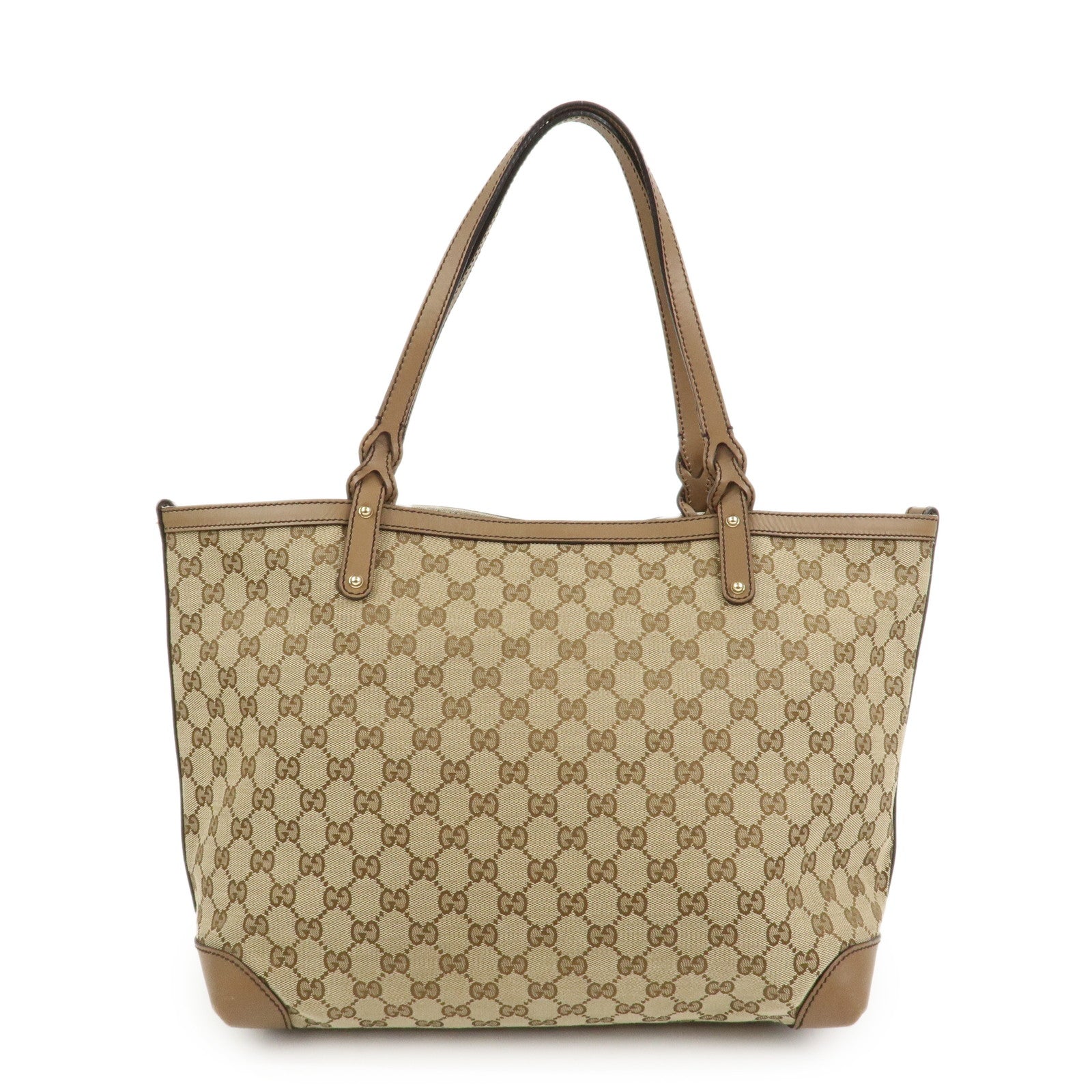GUCCI GG Monogram Canvas Leather Tote Bag Brown 247209