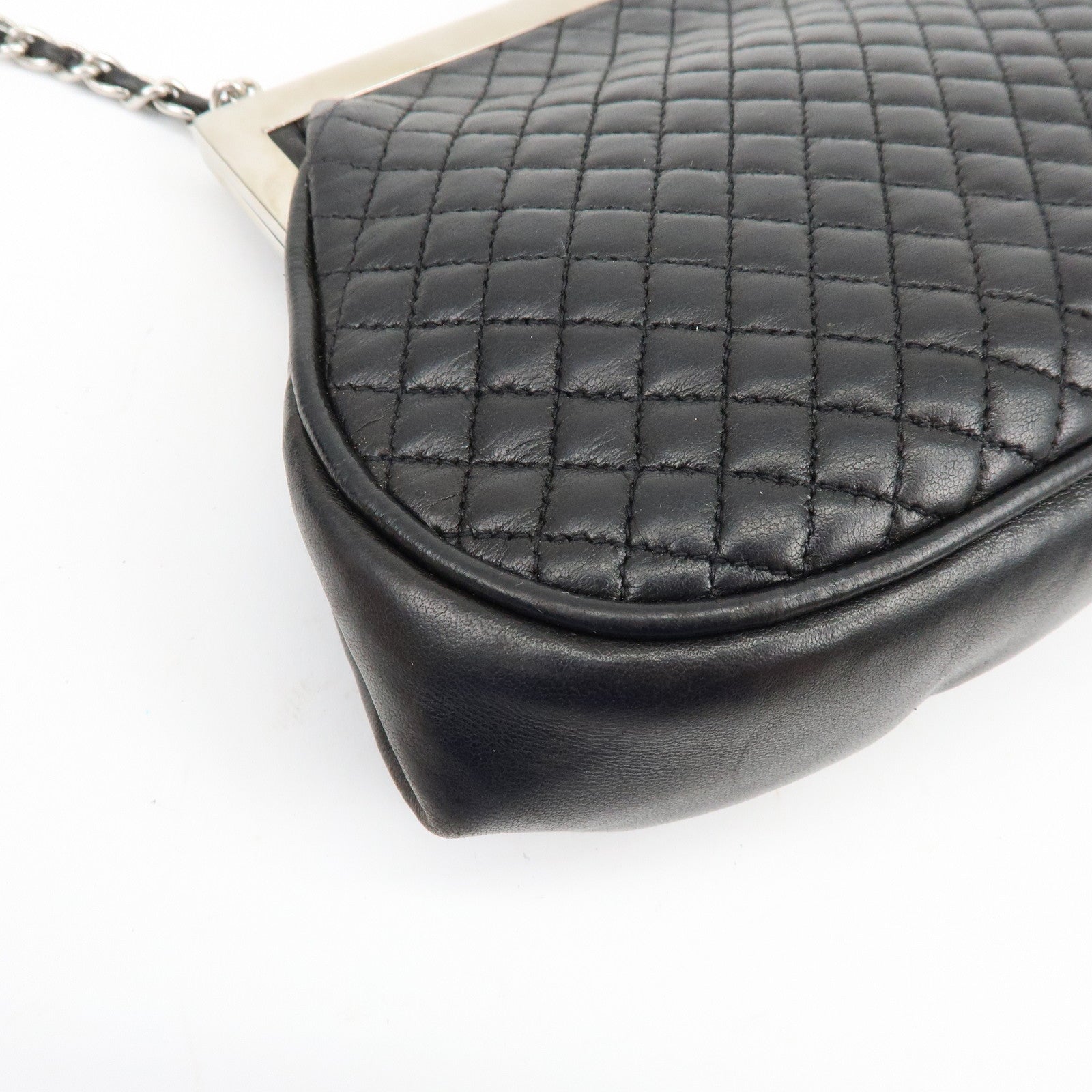 CHANEL Matelasse Lamb Skin Chain Kiss Lock Shoulder Bag Black
