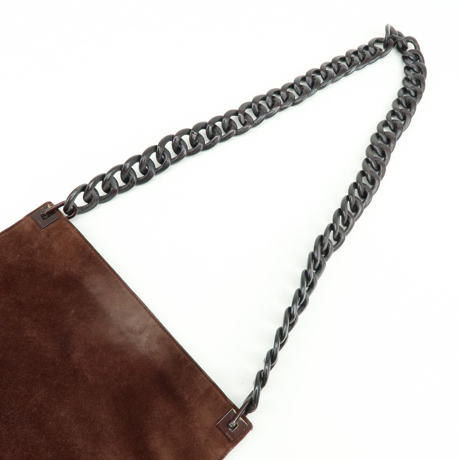 GUCCI Suede Wood Shoulder Bag Crossbody Bag Brown 002・1705