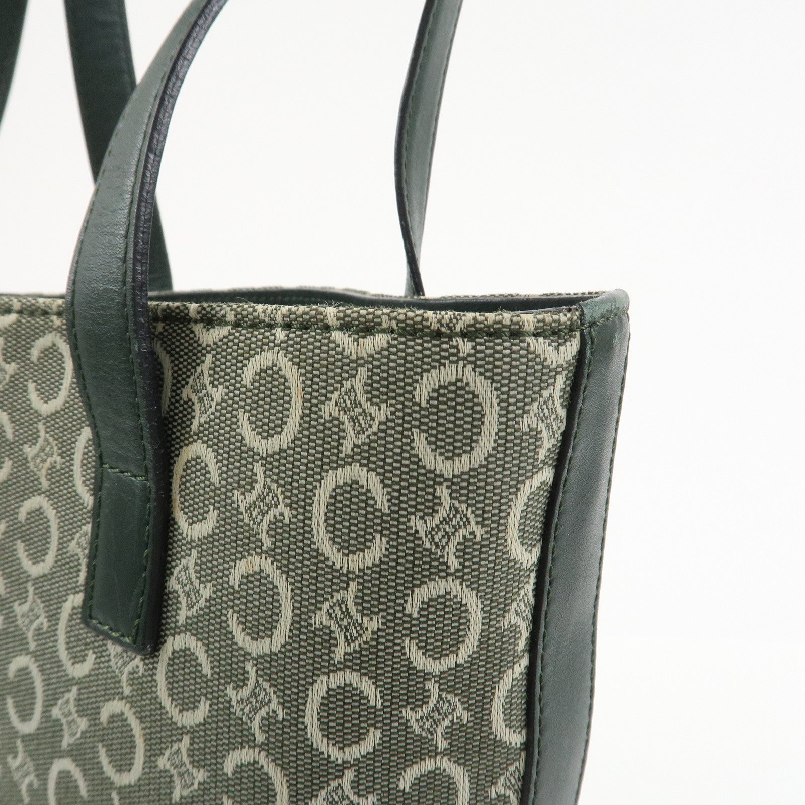 CELINE C Macadam Canvas Leather Tote Bag Shoulder Bag Dark Green